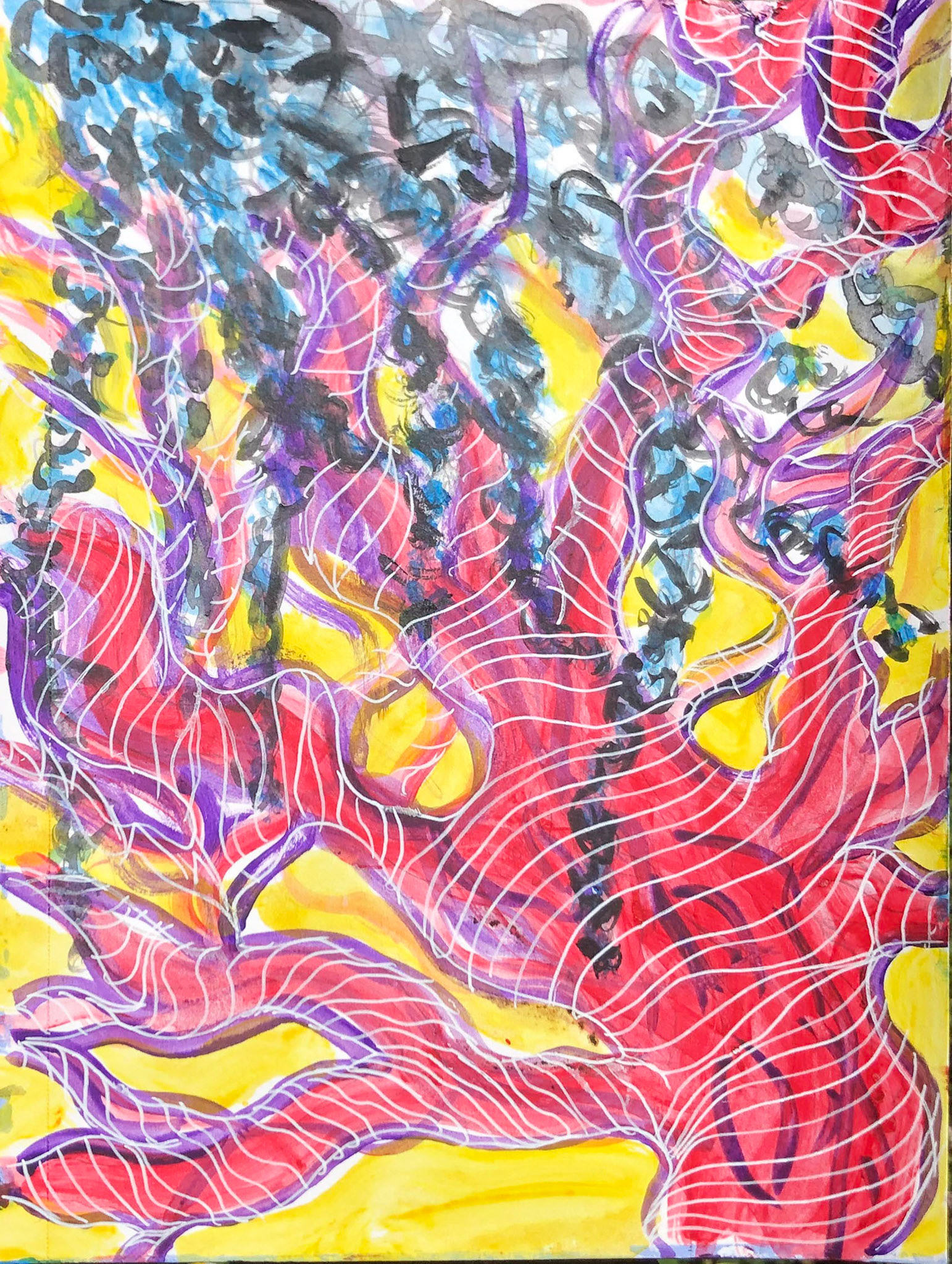 "Red Oak" Pen and Acrylic Painting