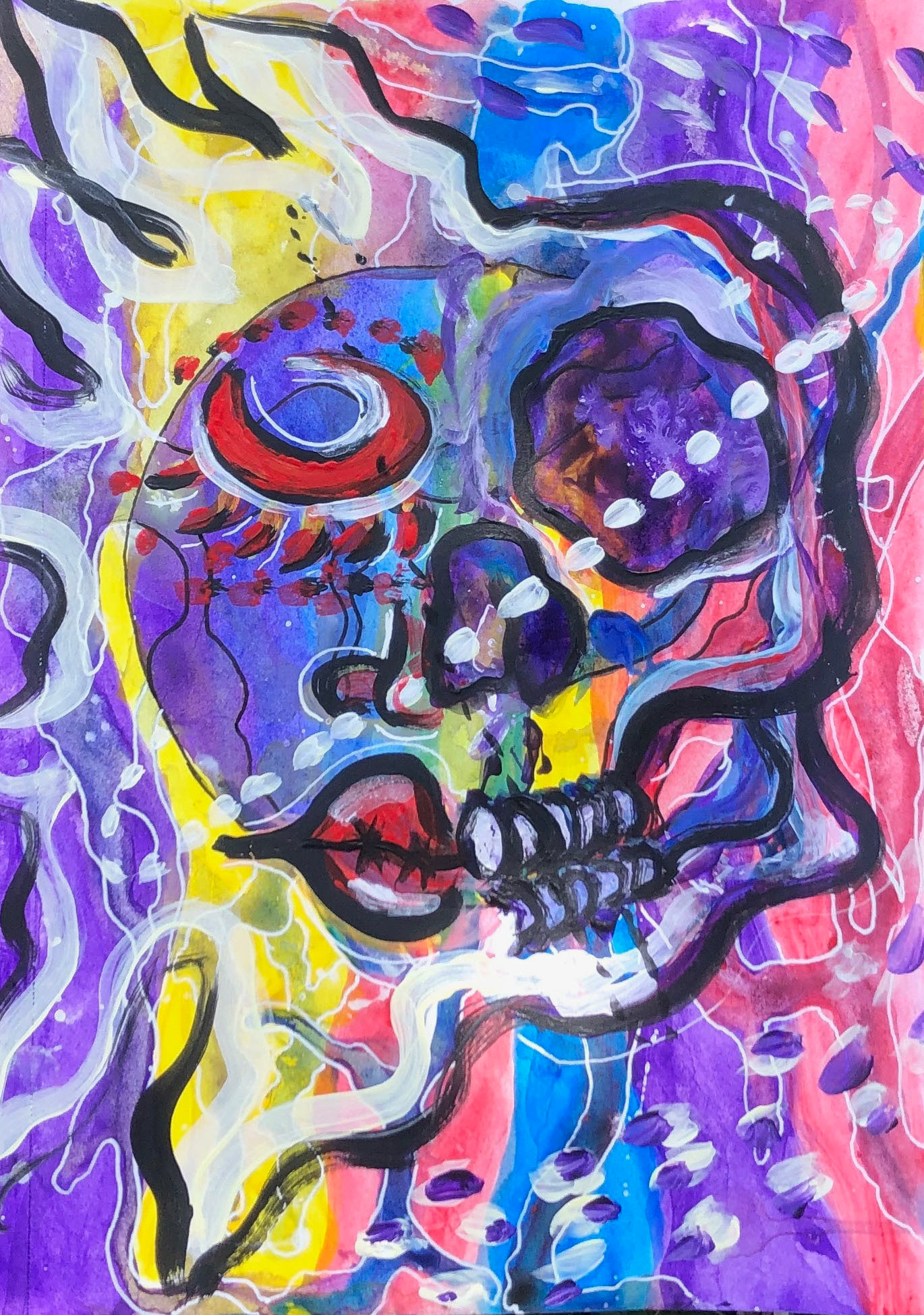 "Colorful Skull" Acrylic Painting
