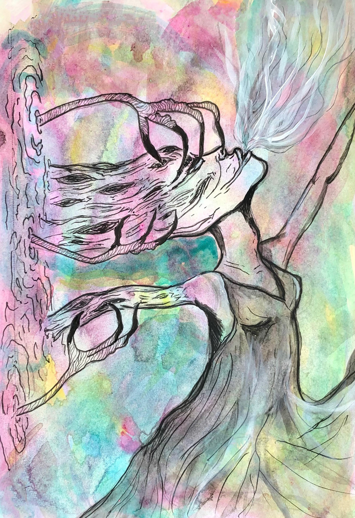 "Pulled In" Pen and Watercolor Painting