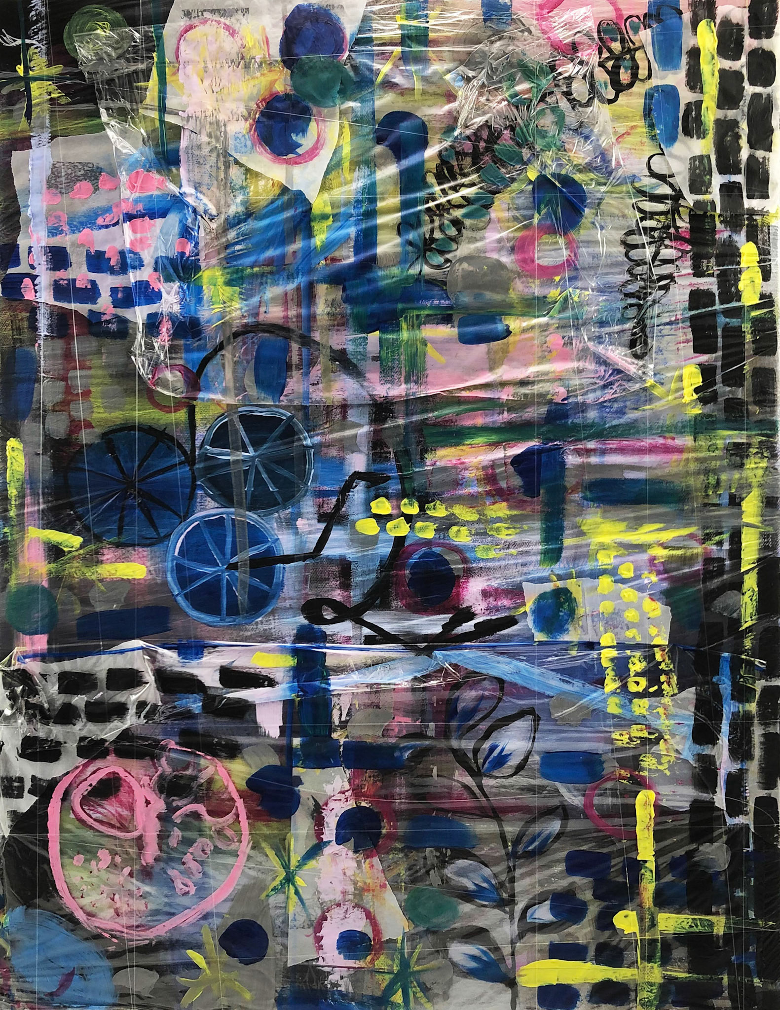 "Bricks and Bicycles" Mixed Material Acrylic Painting
