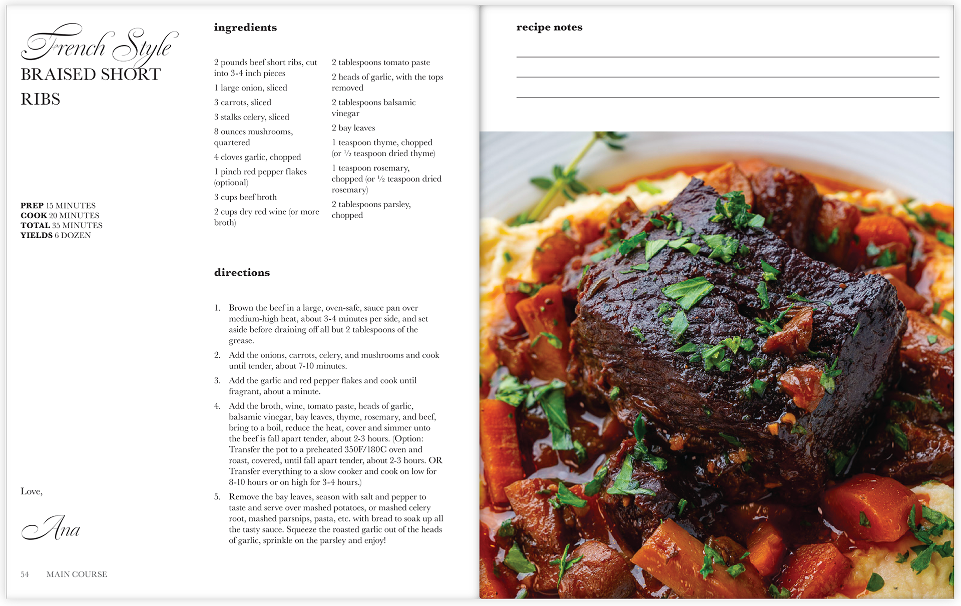 Layout design of main course recipe spread.