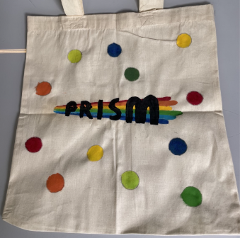 En mulepose som blev lavet med stencil og tekstilmaling