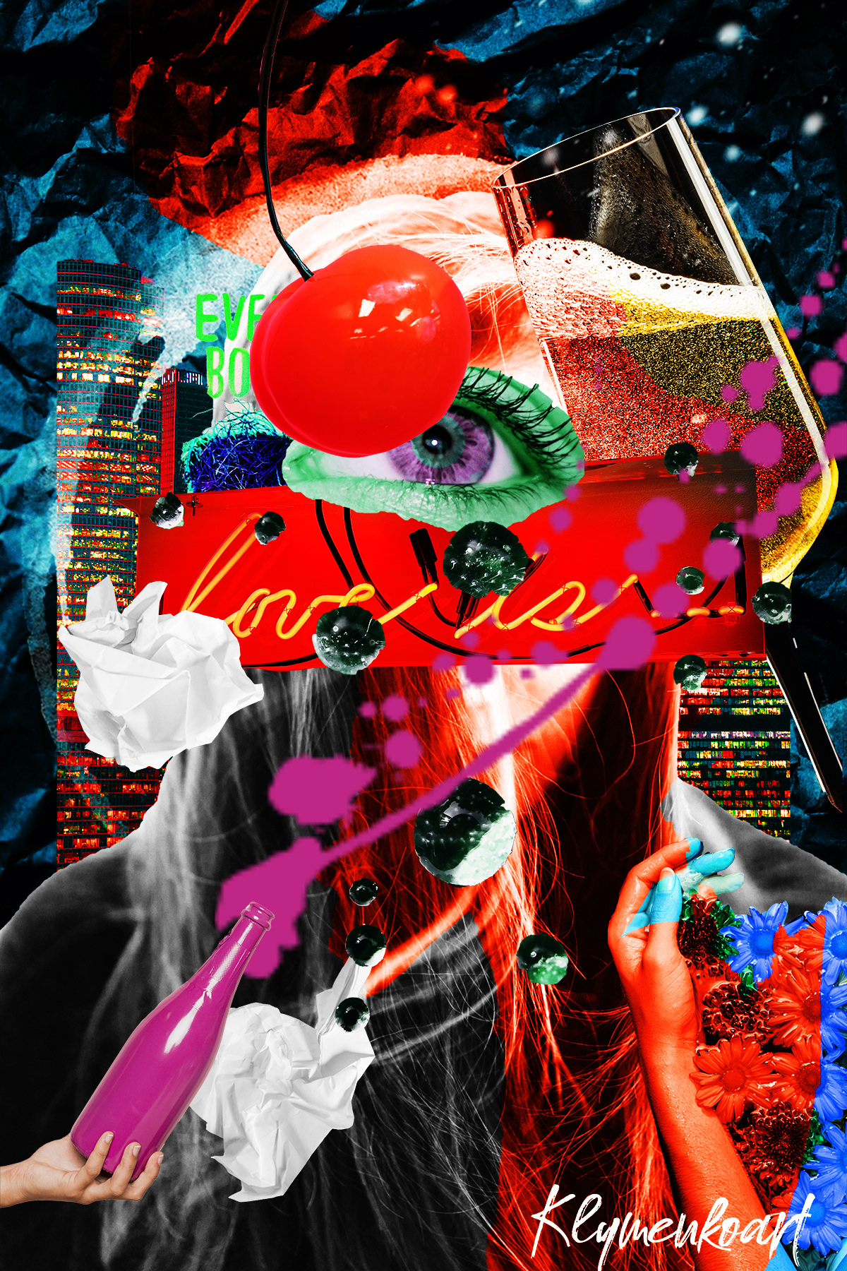 Feelings series by Anastasia Klymenko — Surrealist mixed media collage exploring emotional intensity, pop iconography, and subconscious desire.