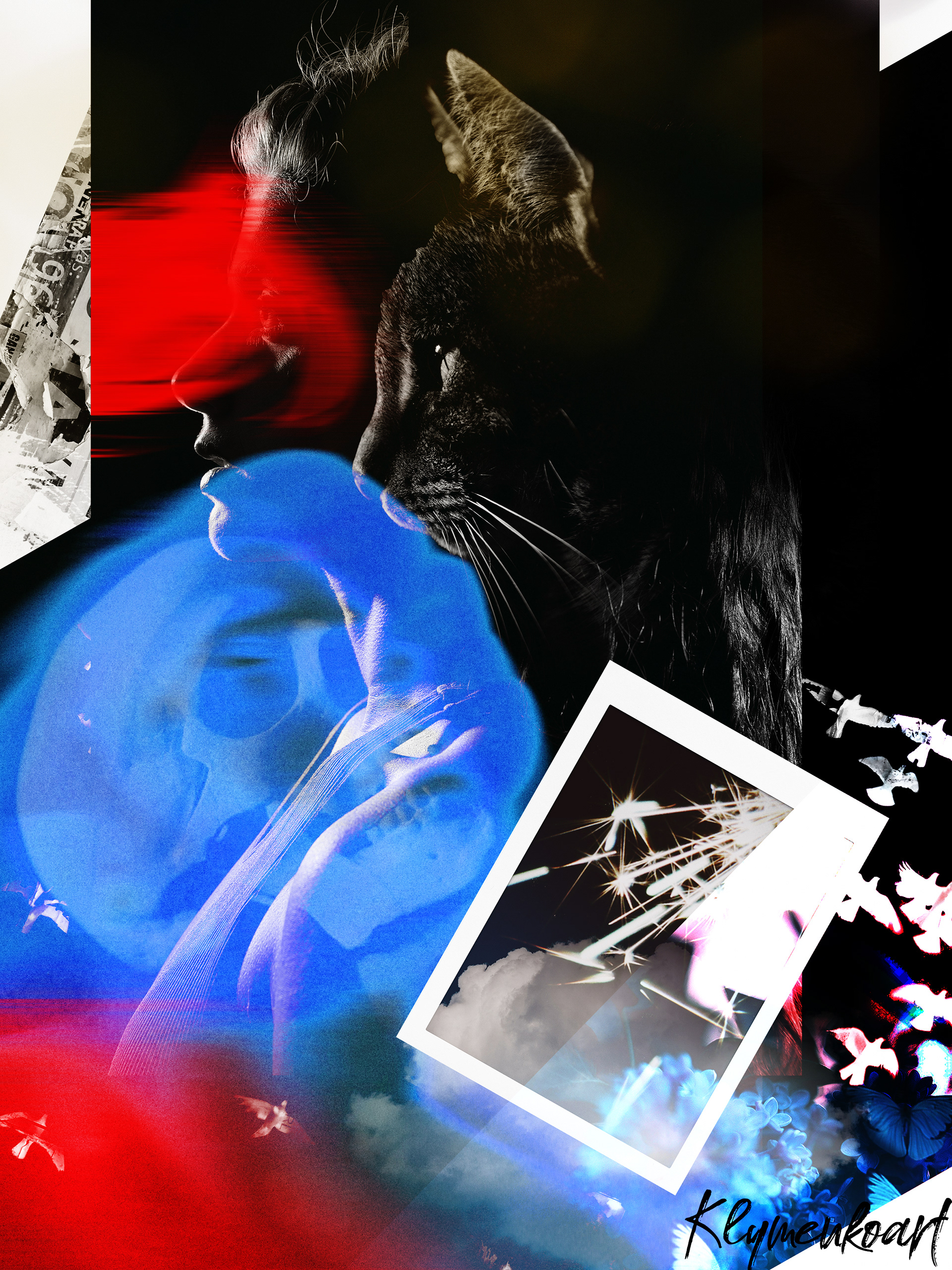 Fragility series by Anastasia Klymenko — Mixed media collage with Polaroid motif exploring sensory hypersensitivity, existential solitude, and vulnerability.