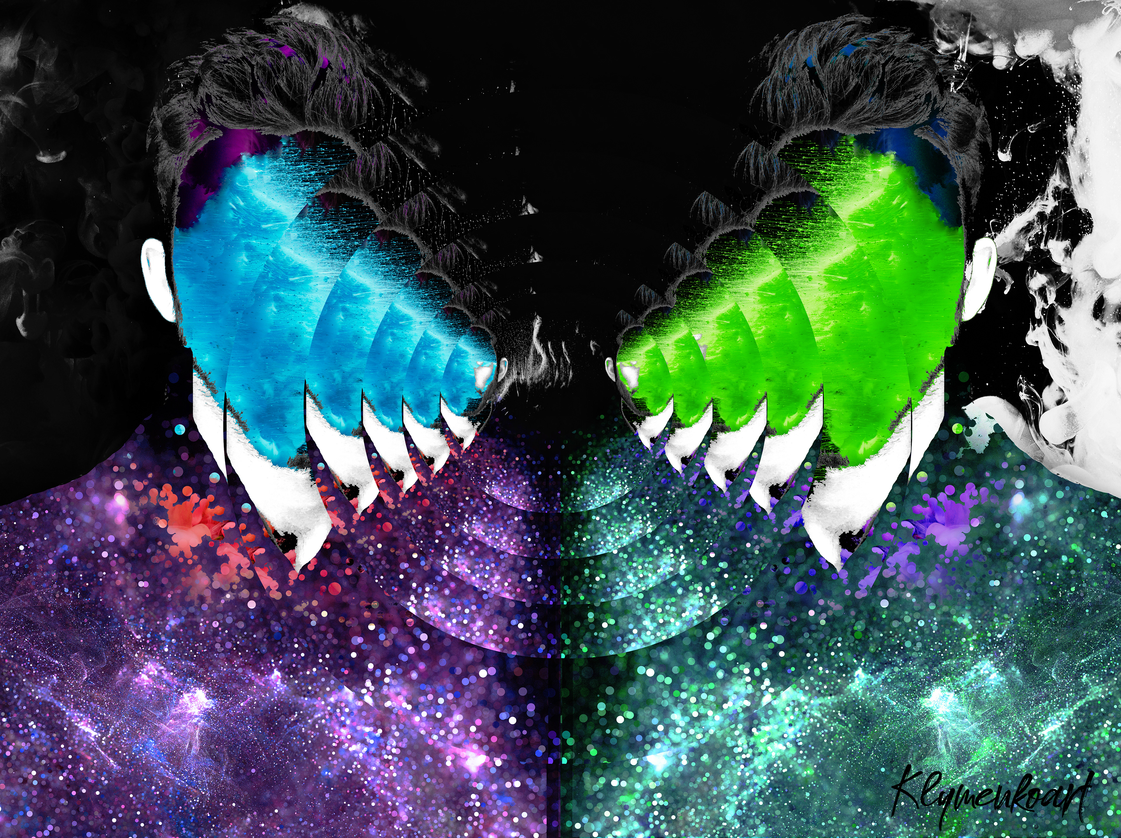 Maze series by Anastasia Klymenko — Symmetrical digital collage with cosmic textures exploring perception and subconscious labyrinths.