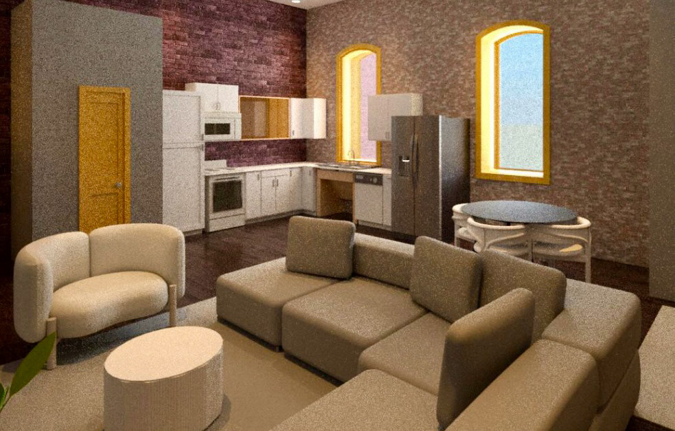 Revit- 1 Bedroom Apartment Living and Dining Area