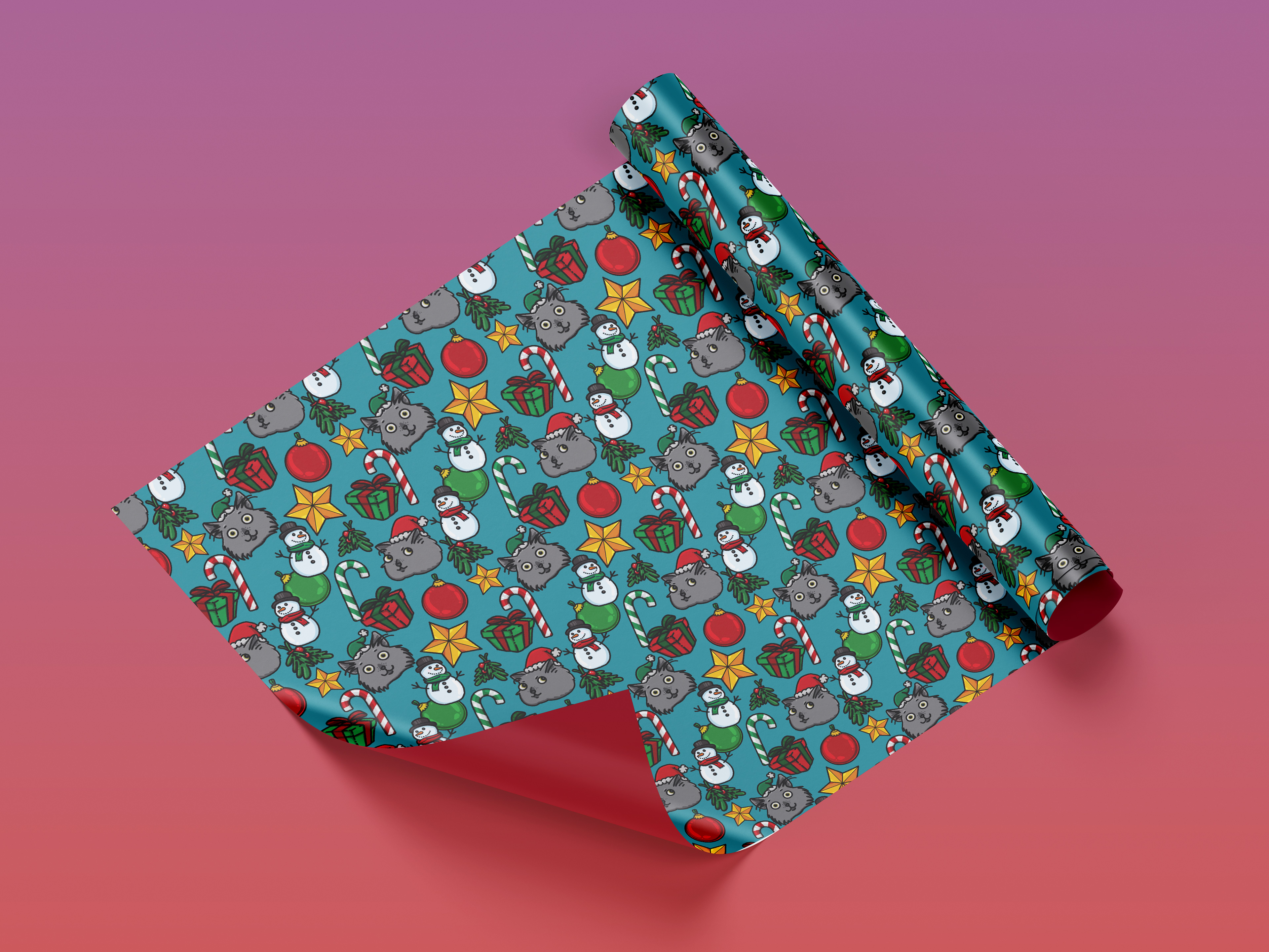 Cat Santa Gift Wrap