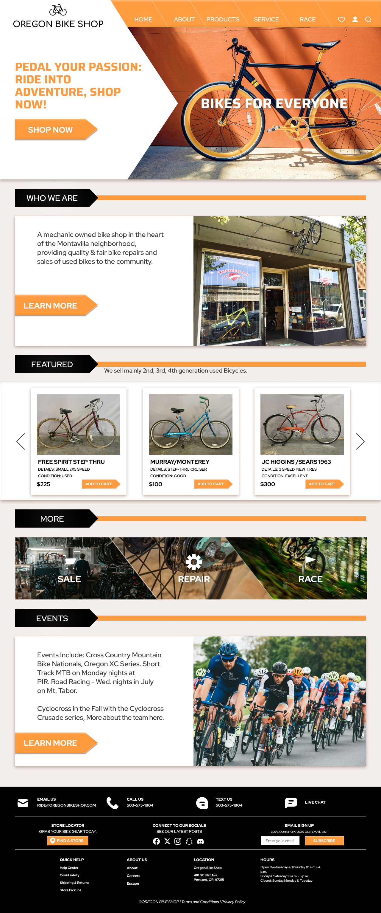 Oregon Bike Shop: Home Page