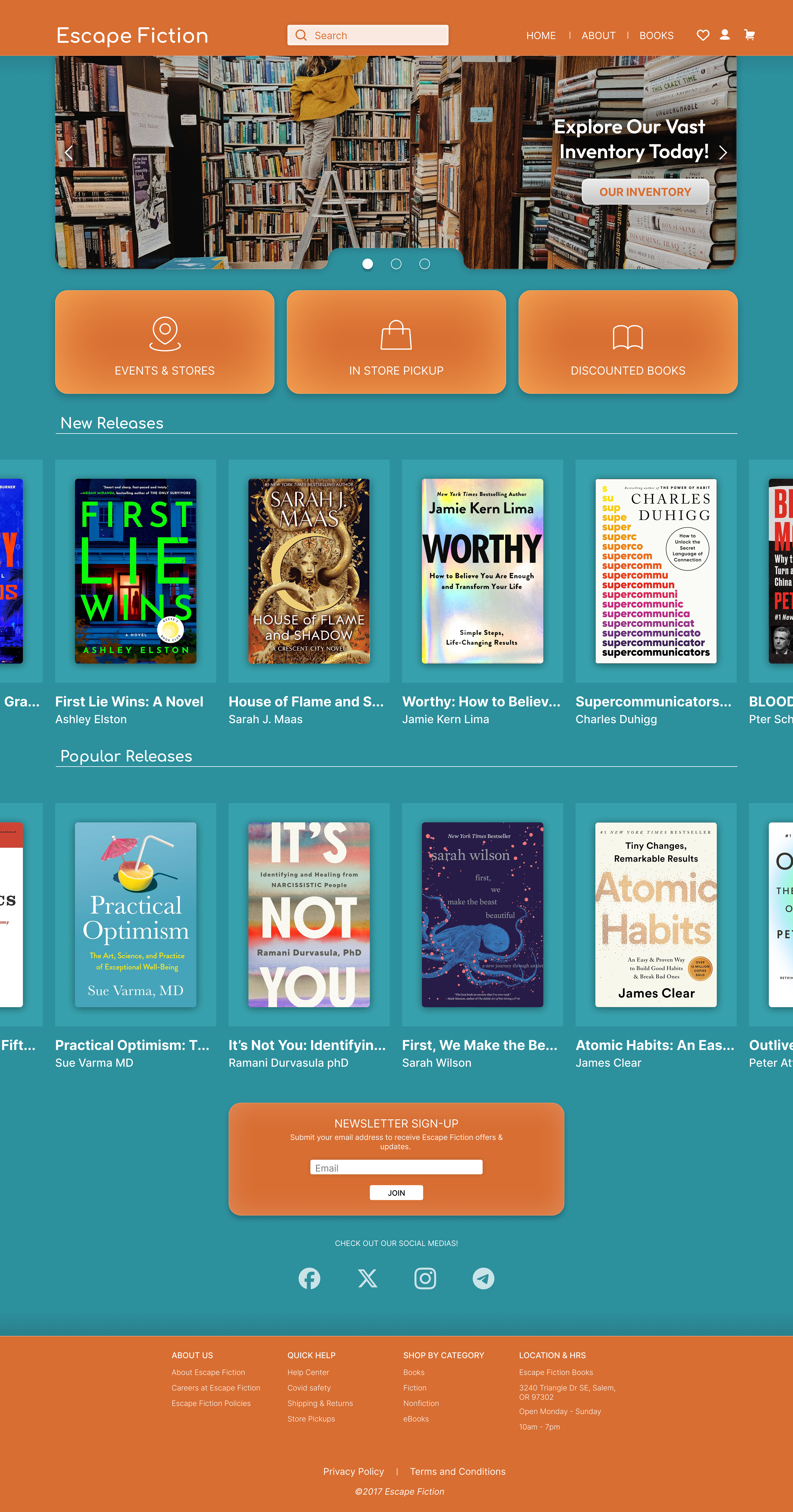 Escape Fiction Website - Home Page