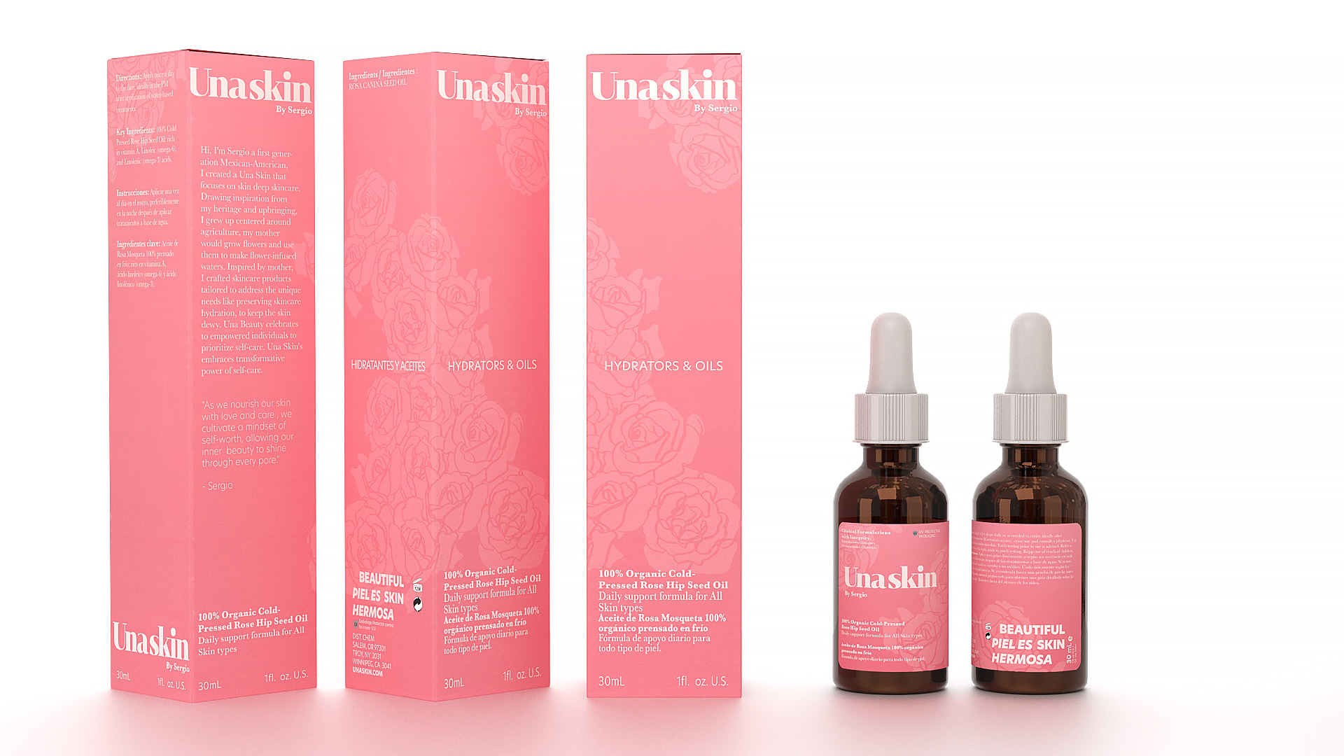 UnaSkin Packaging and Serum Bottle Mockups