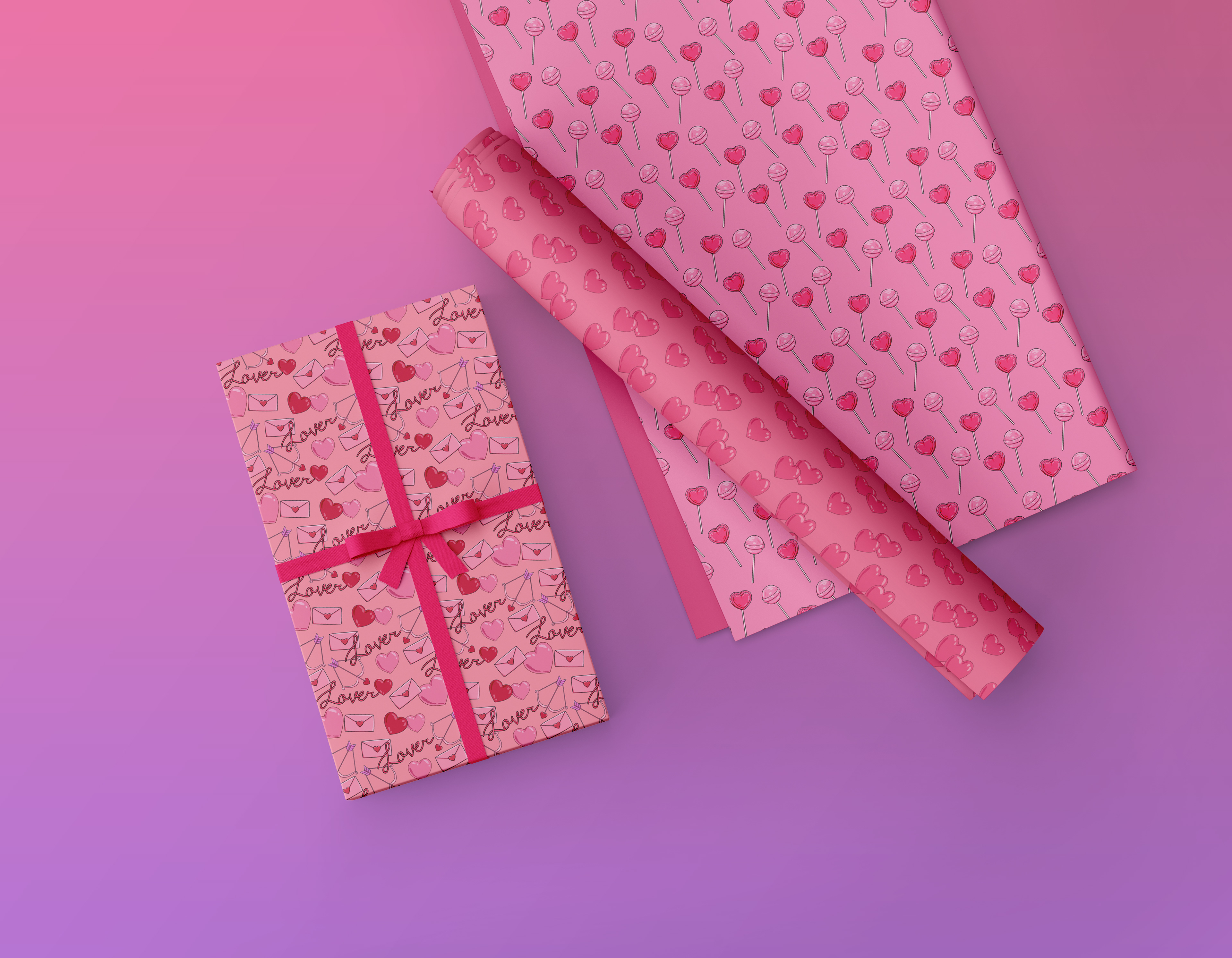 Valentines Day Gift Wrap Mockup