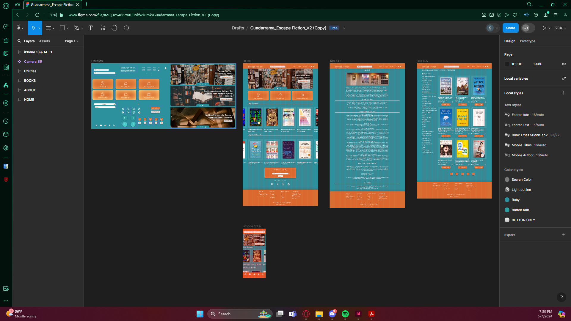 Escape Fiction Layout On Figma