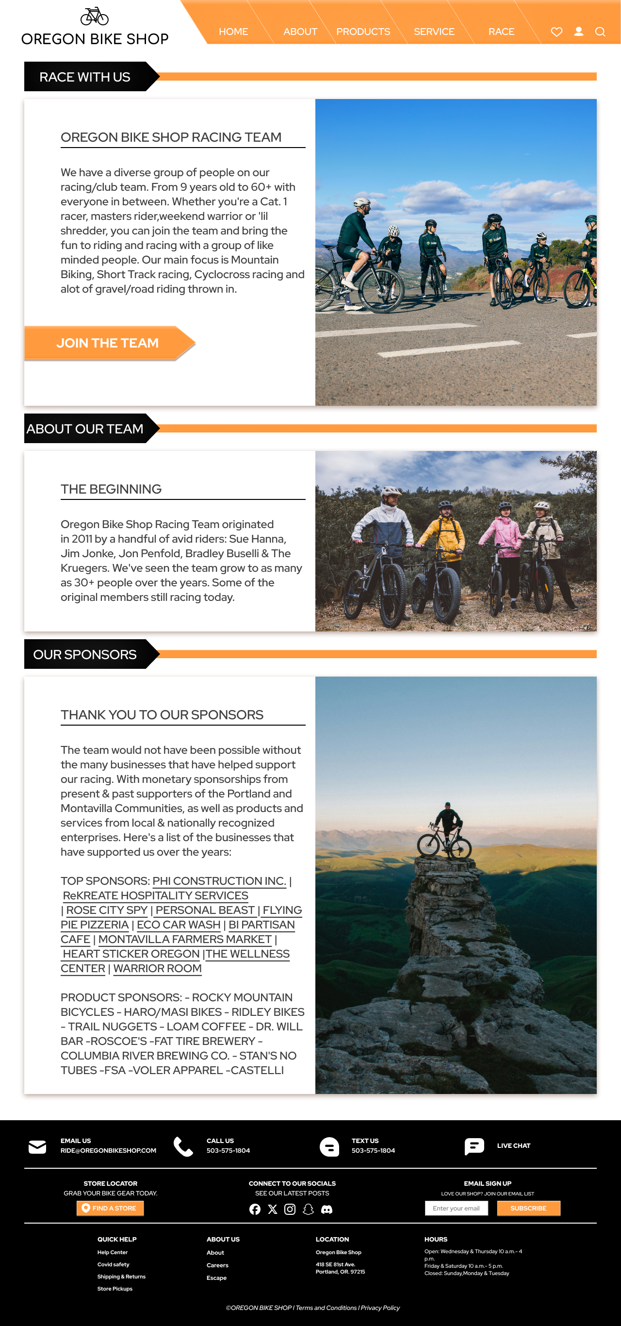 Oregon Bike Shop: Race Page