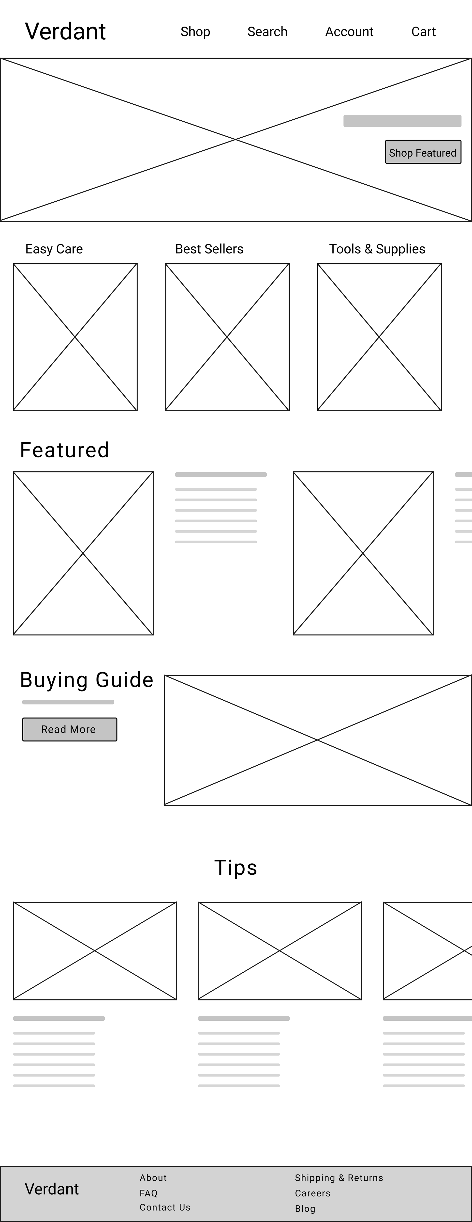 Wireframe for Verdant's landing page