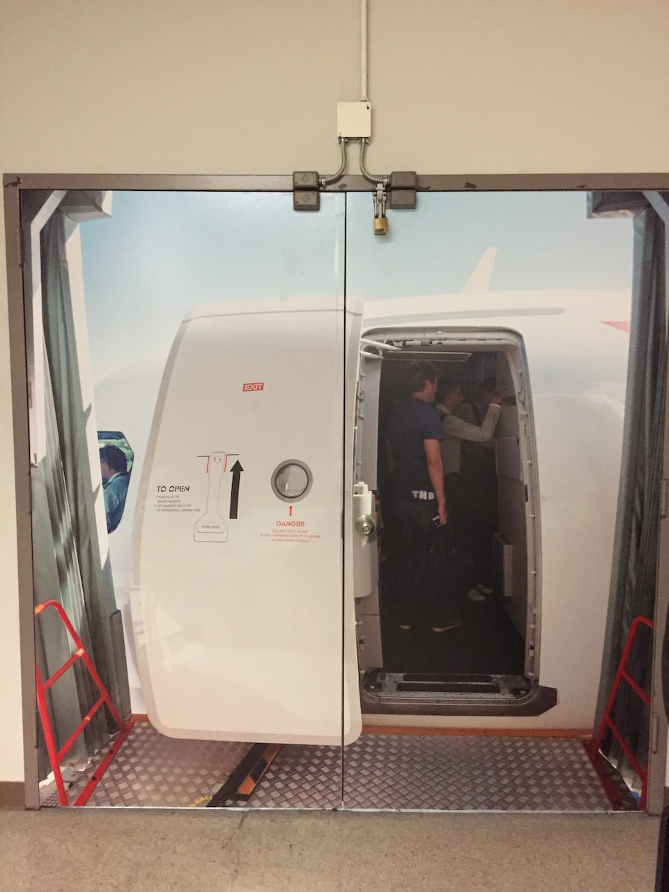 Doors open to a 2 story drop.