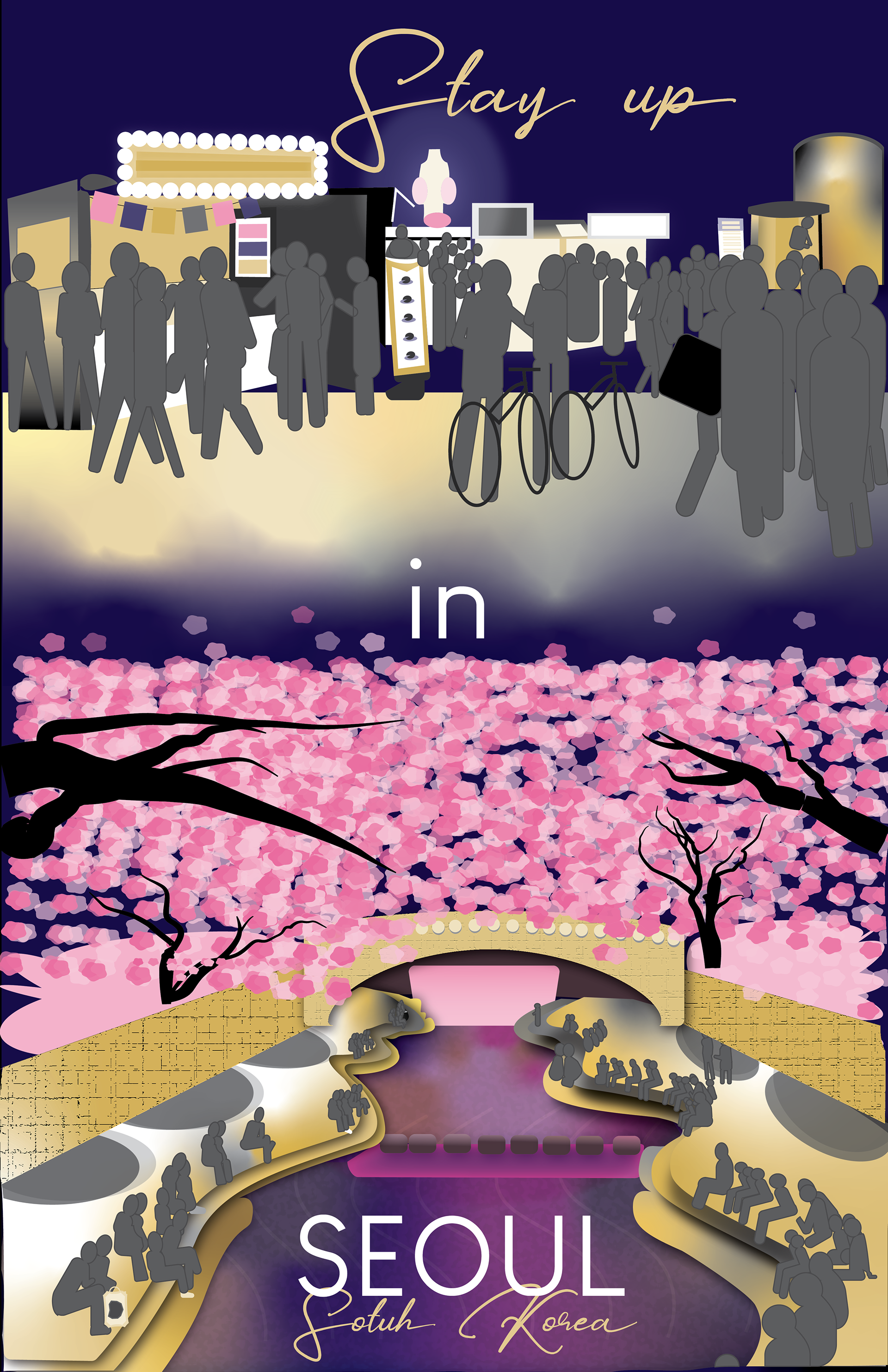 This is a travel poster I drew in Illustrator about Seoul. I was inspired by the vibrant and busy nightlife of the city.