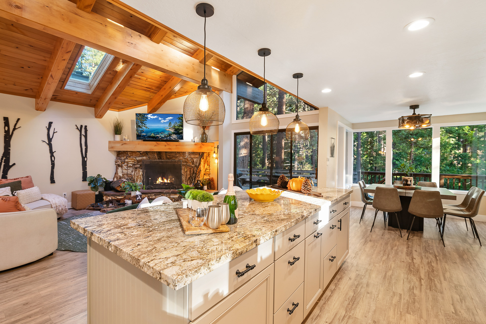 Interior design photography of cozy modern cabin living room styled with fall decor for Airbnb portfolio - Andrew Crippen Visuals