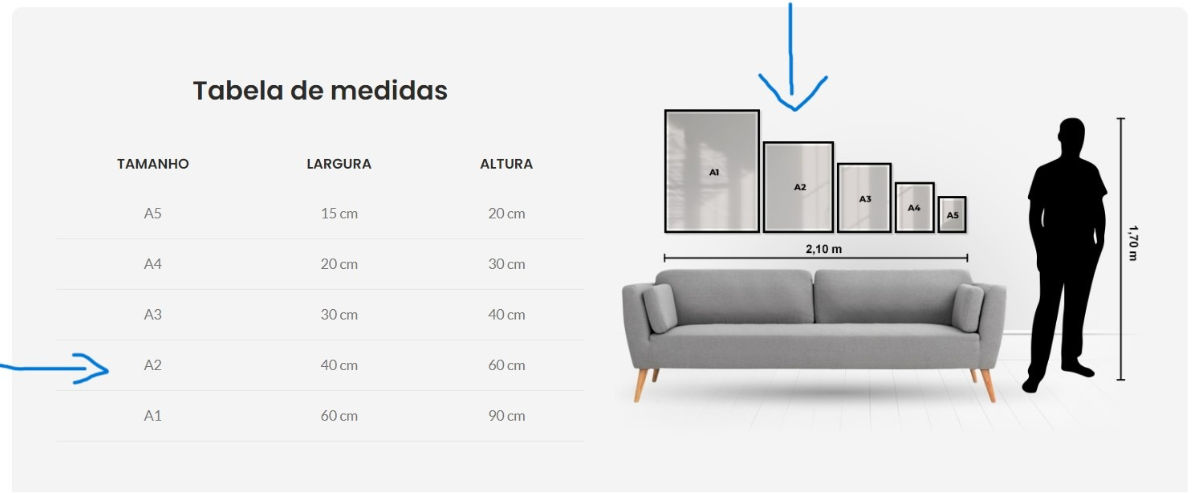 60x40cm horizontal (40x60 vertical) 63,4x46cm com a moldura e 1cm de profundidade 65x48cm e 6cm de profundidade embalado para envio Moldura: 2,0cm largura frontal - 1,0cm largura lateral Peso: 1,5 kg (embalado para envio)
