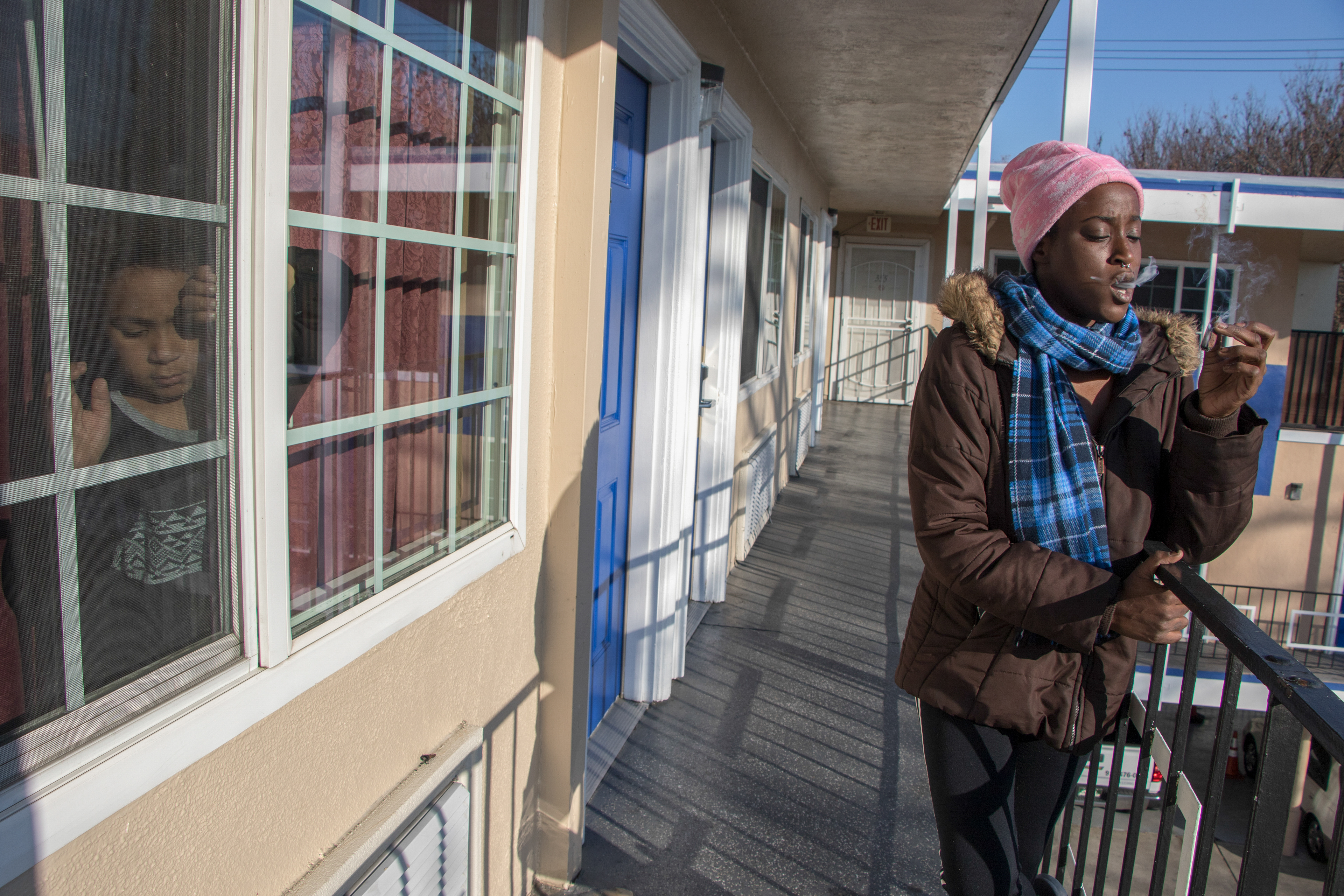 Courteney Duren-Hill and her son Gavin Hill stay at the Americas Best Value Inn in Sacramento, Calif. on Jan. 3, 2019. The former American River College student and her son lost their mobile home during the spring 2018 semester due to an increase in rent. Now, the pair has relocated from motel to motel in the Sacramento area