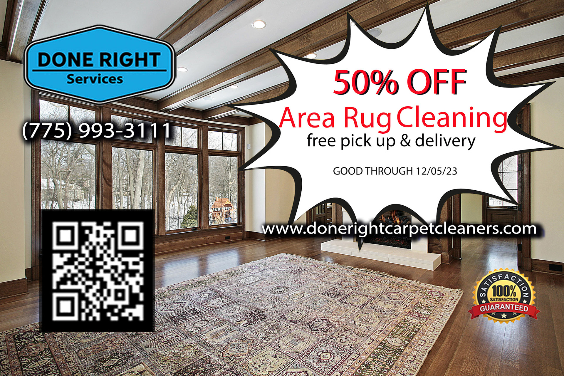 Family room in new construction home with wood ceiling beams