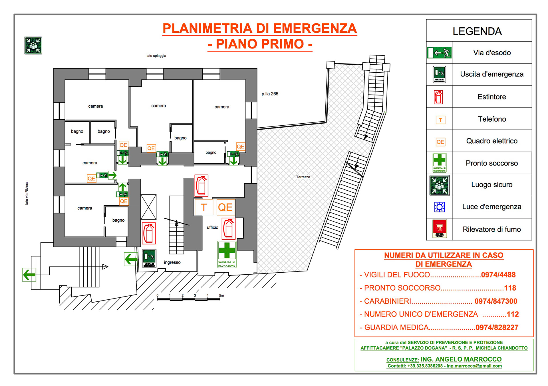 Esempio di planimetria di emergenza ed evacuazione (Pratiche sicurezza luoghi di lavoro - Antincendio)