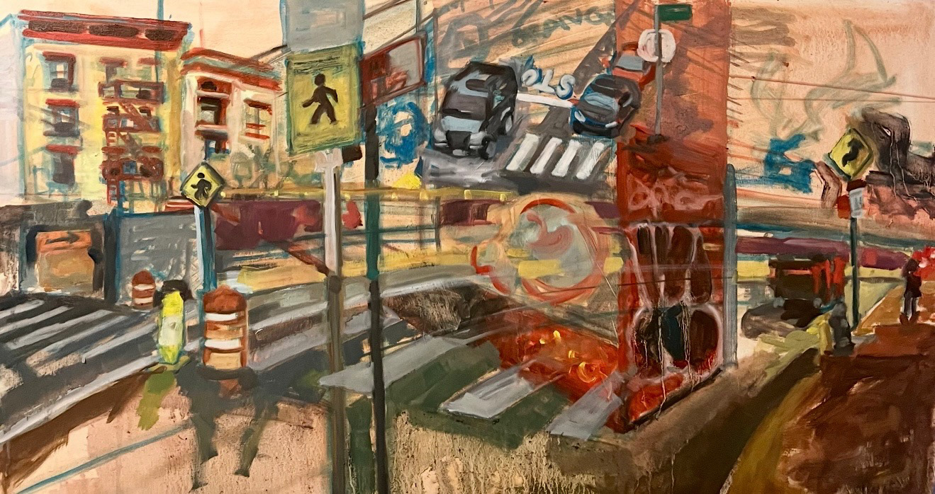 "The paths we cross", oil on wood, 20" x 36"