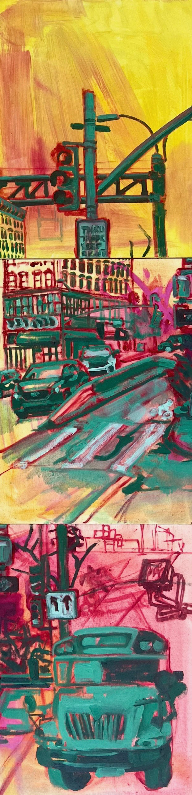 (3), Untitled, oil on wood panel, 8" x 10" each, 2025