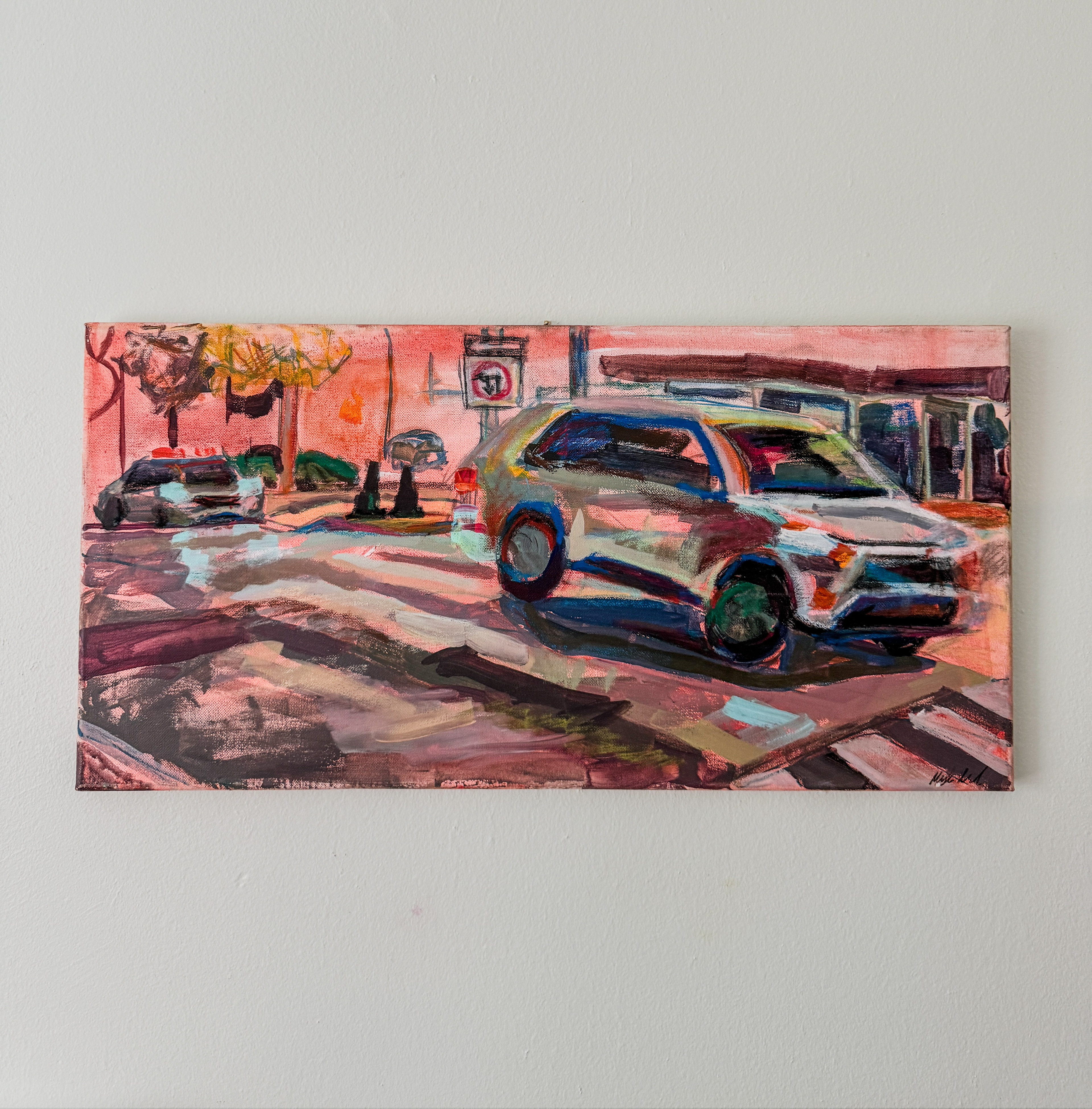 "Car Chase" Acrylic and chalk pastel on canvas