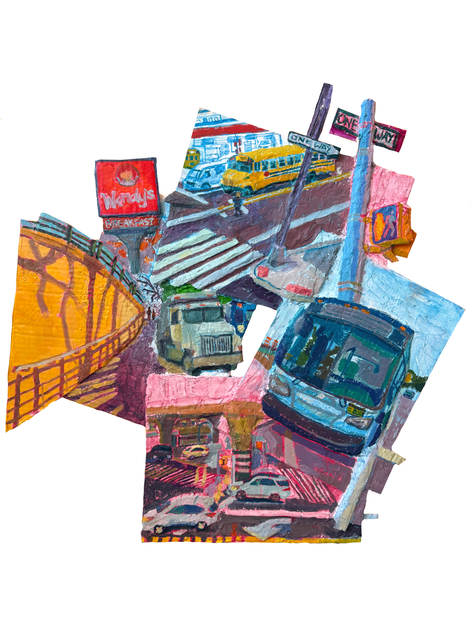 "What's now and what was", oil on wood panel with cardboard and modeling paste, 2025