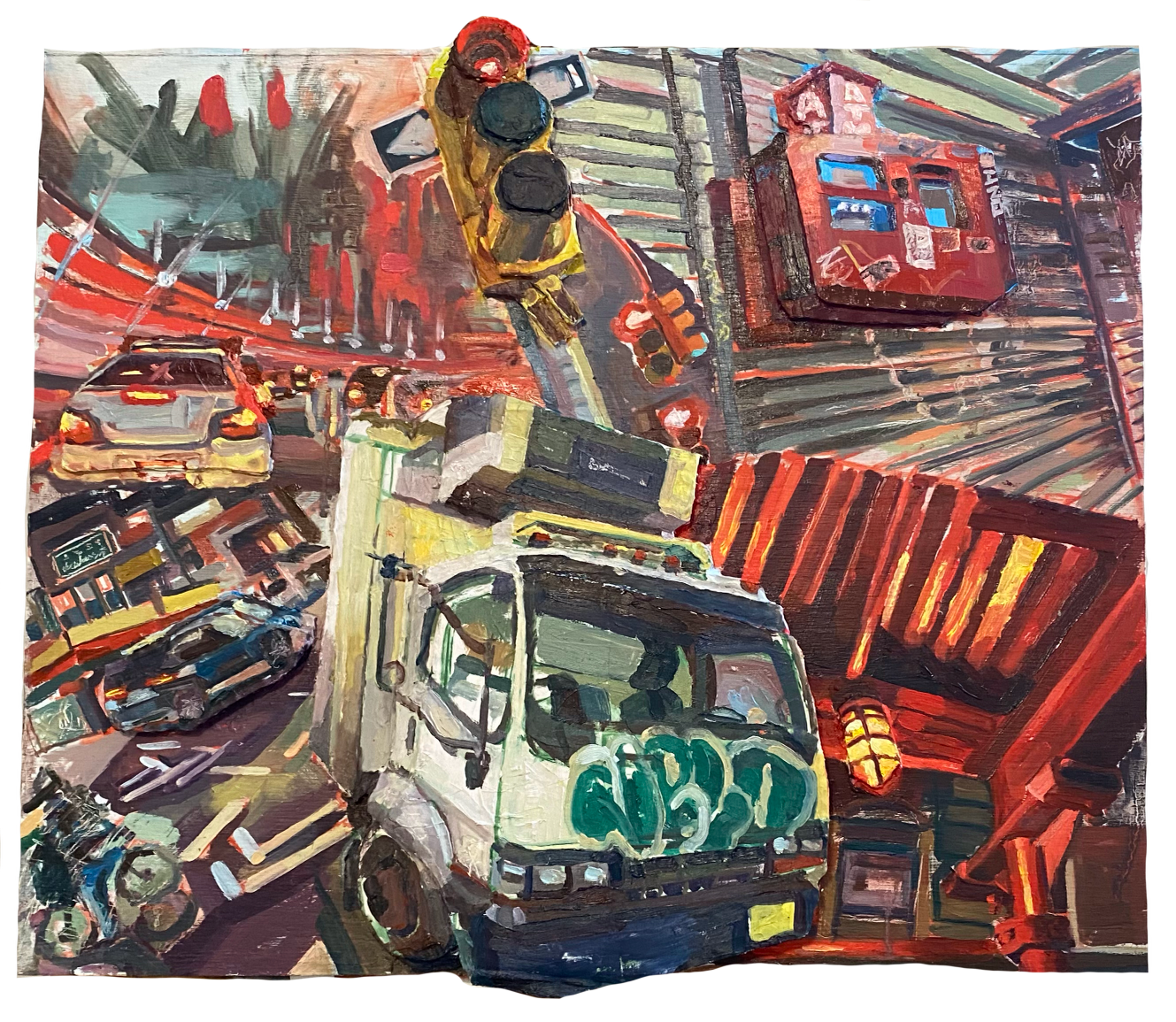 "Where the F**k am I Supposed to go from Here?" 20" x 26" oil on wood panel with cardboard and modeling paste