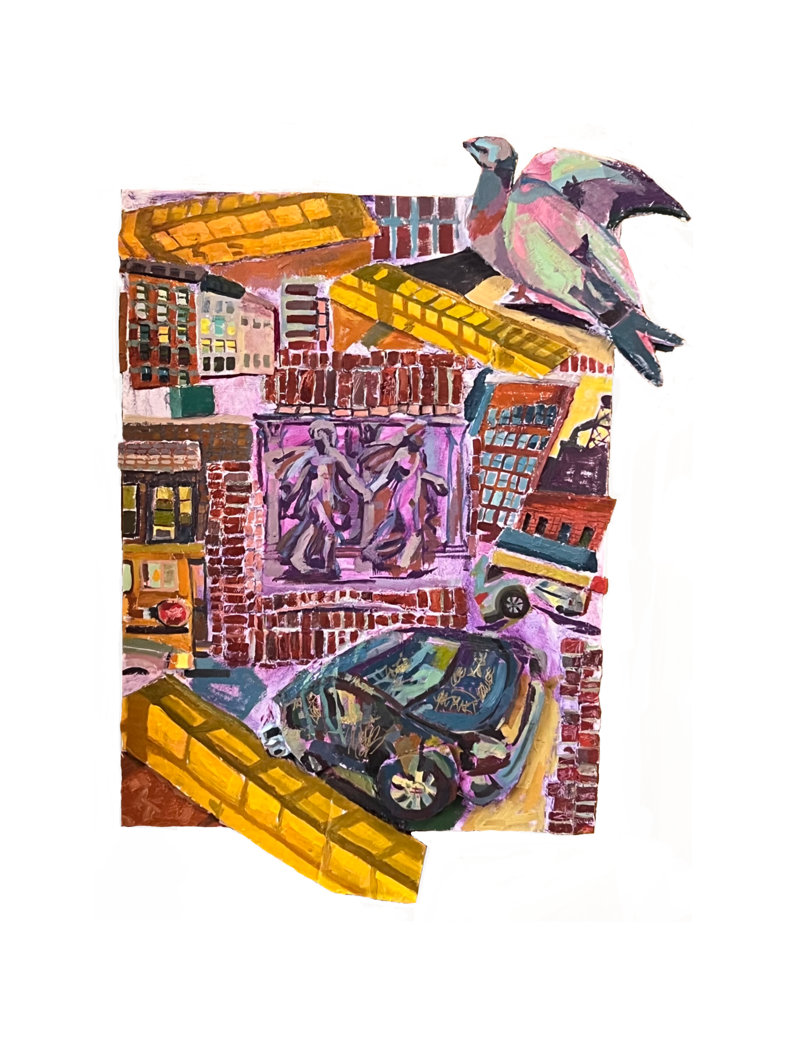 "A Memoir", oil on wood panel with cardboard, and modeling paste, 18" x 24", 2025