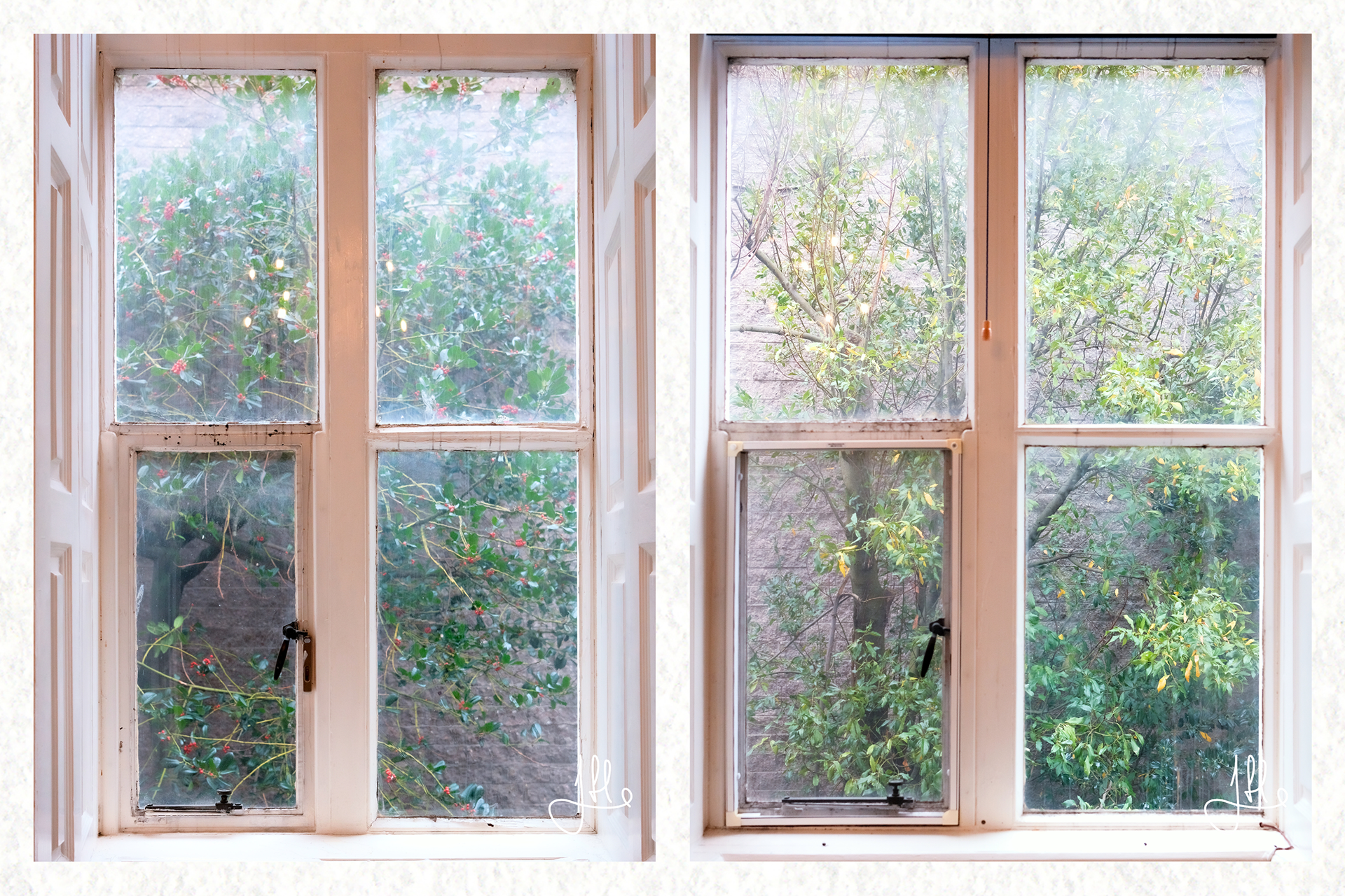 Chair among artworks created by visitors during Culture Night. Even minor wall wear adds a unique texture.