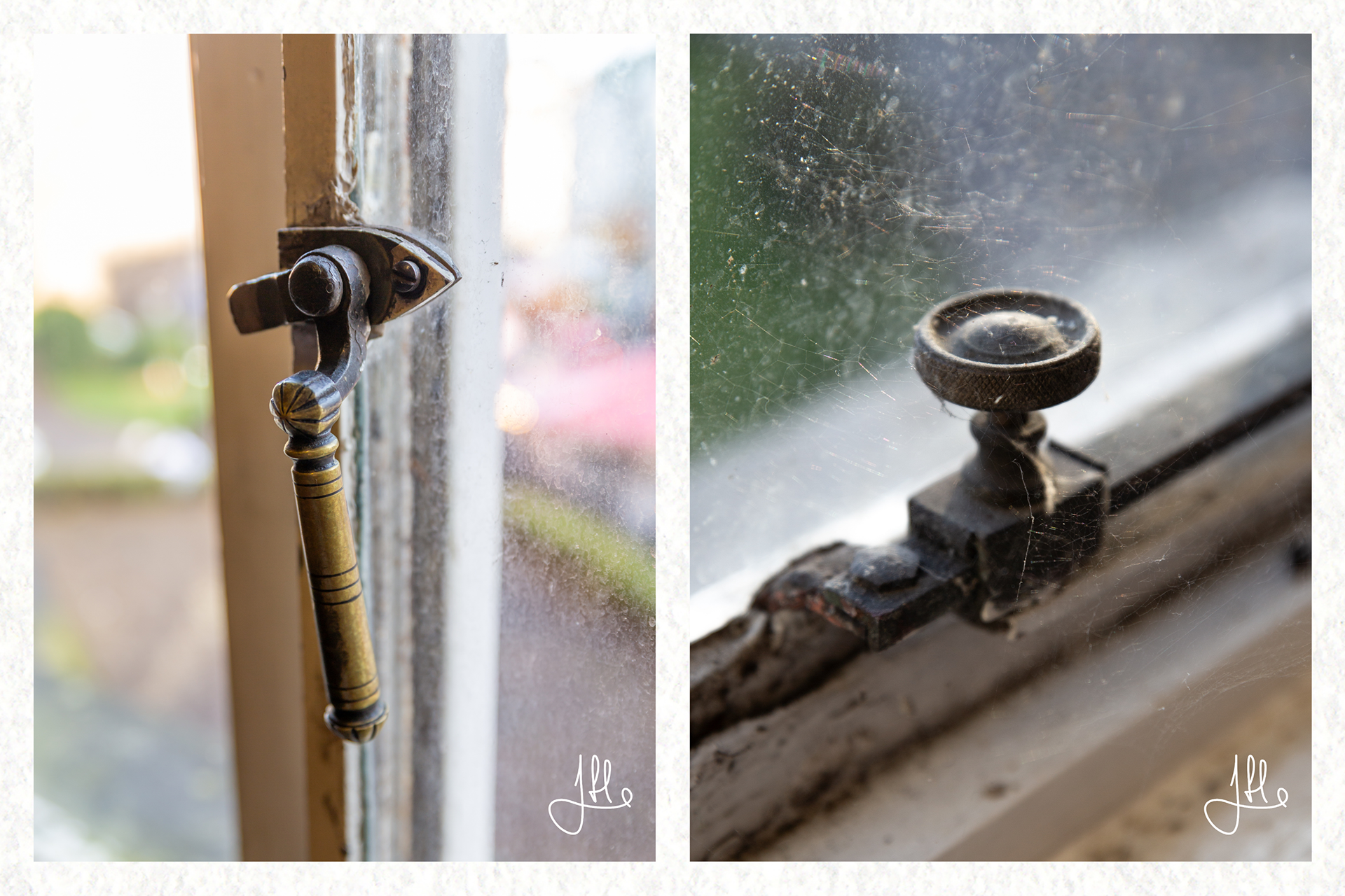 Close-up of window handles — small but historic elements of the building.