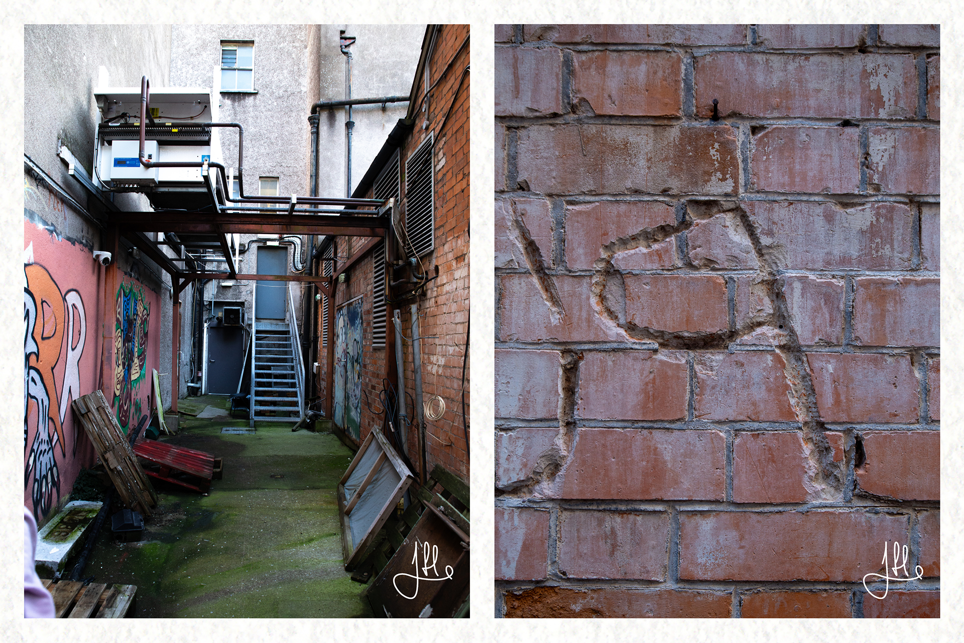 Back alley behind the gallery, showing the building’s exterior context.
