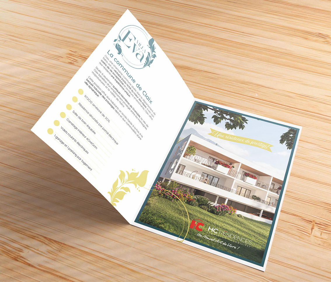 Opened bi-fold flyer brochure cover mock-up