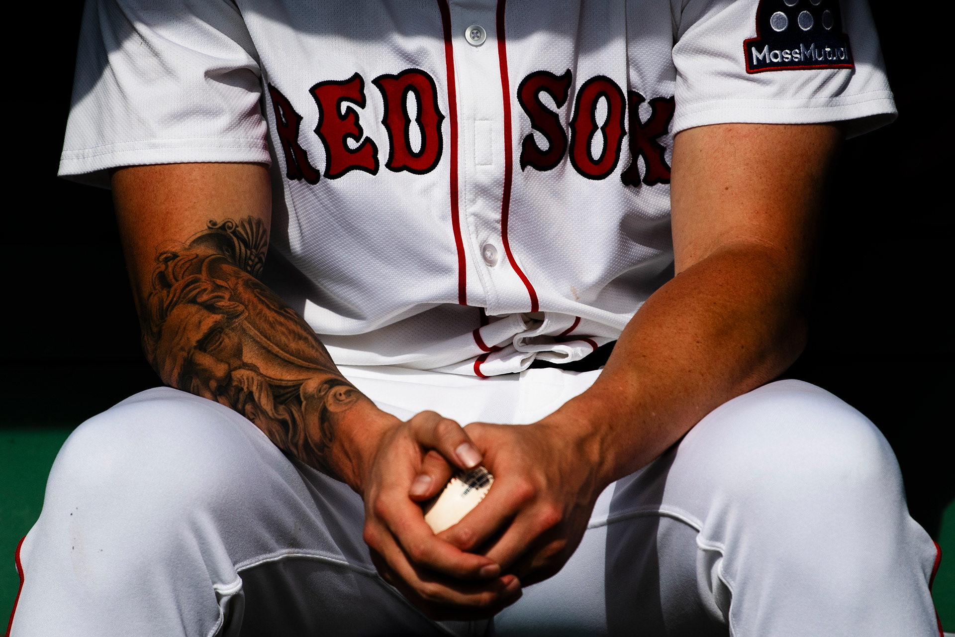 July 8, 2025, Boston, MA: Garrett Crochet #35 of the Boston Red Sox holds a baseball in the bullpen before a game against the Colorado Rockies at Fenway Park in Boston, Massachusetts Tuesday, July 8, 2025.  (Photo by Clay Stark/Boston Red Sox)