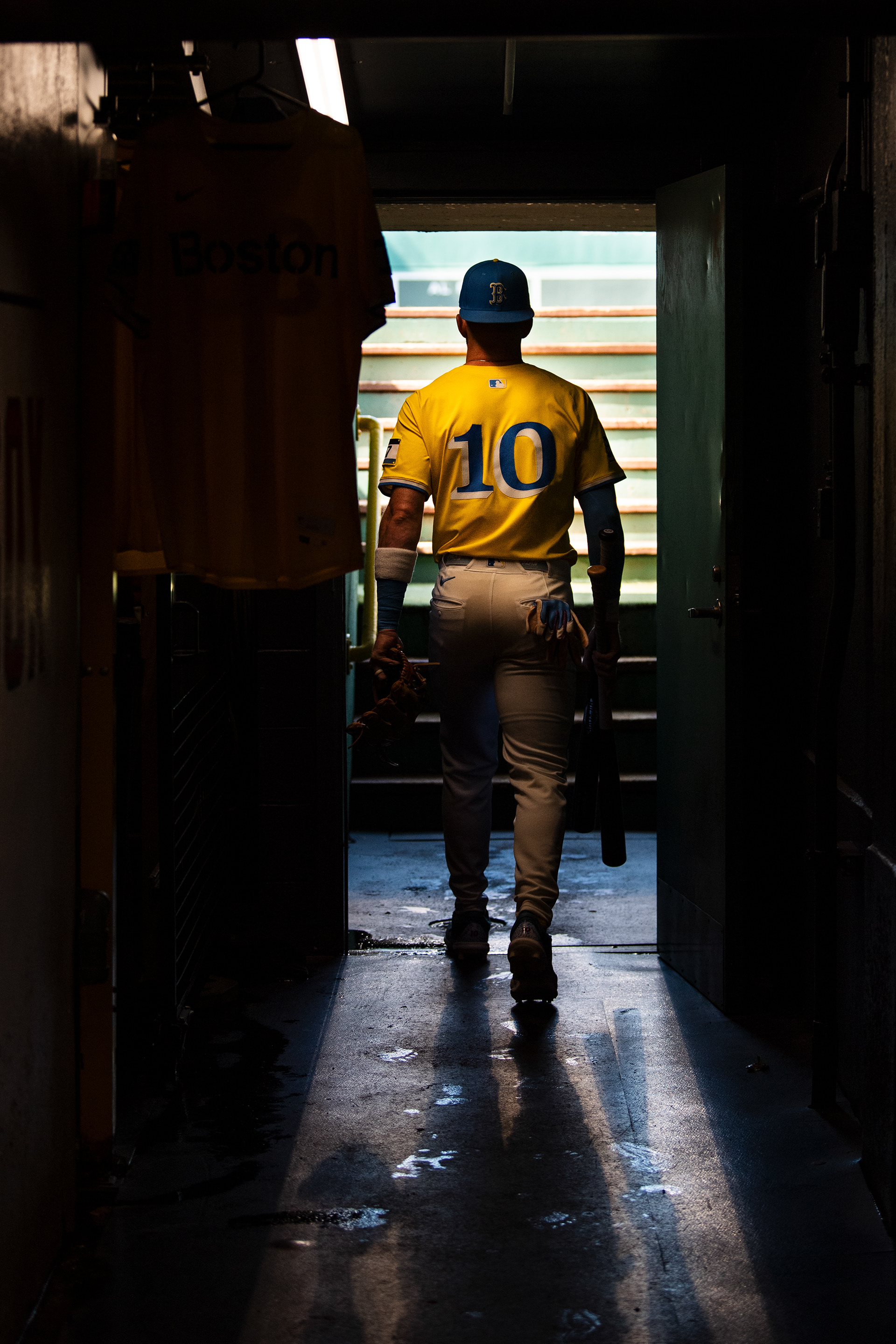 July 12, 2025, Boston, MA: Trevor Story #10 of the Boston Red Sox walks out onto the field from the players tunnel ahead of game against the Tampa Bay Rays at Fenway Park in Boston, Massachusetts Saturday, July 12, 2025.  (Photo by Clay Stark/Boston Red Sox)