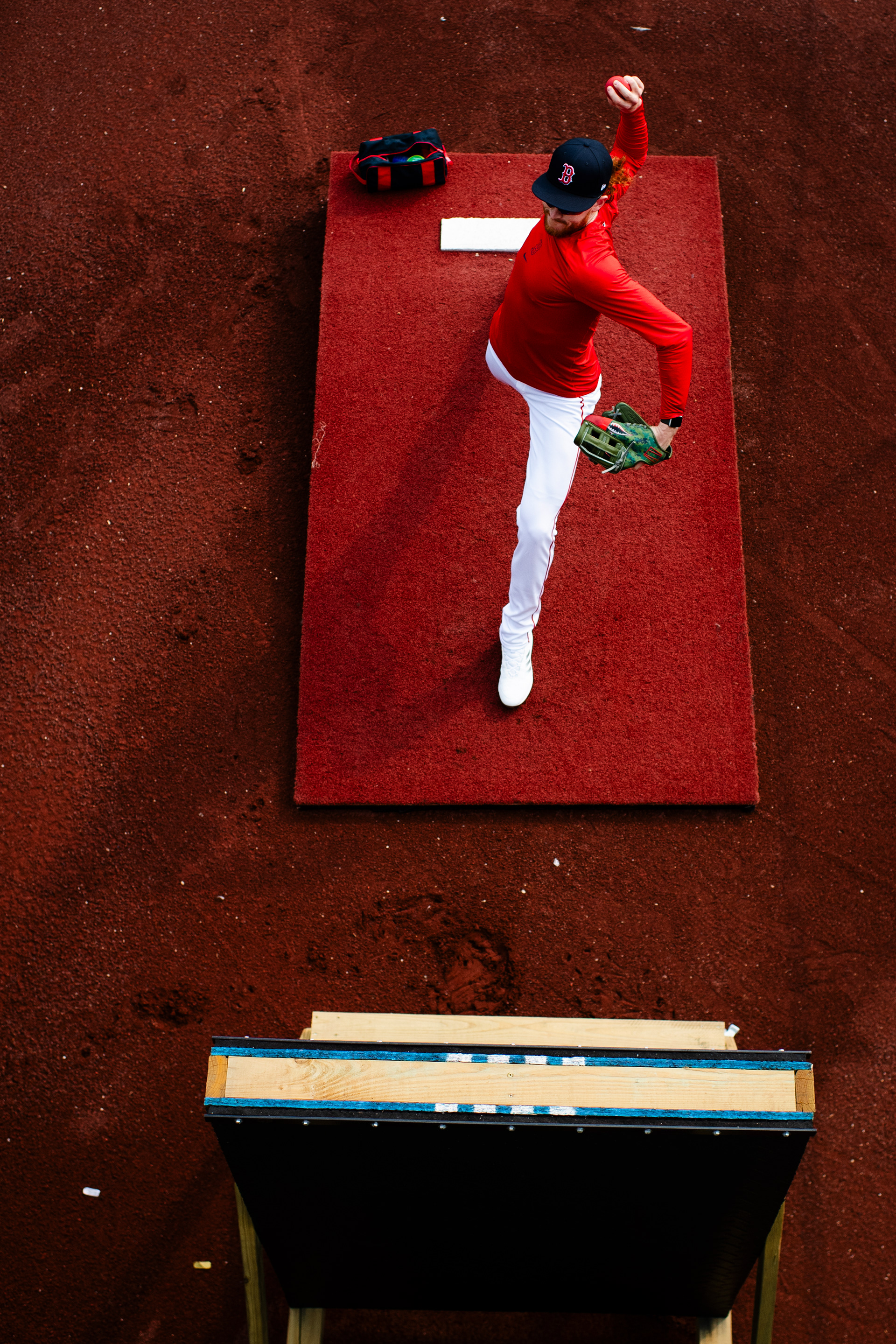 August 5, 2025, Boston, MA: Dustin May #85 of the Boston Red Sox does pitching drills during batting practice ahead of game against the Kansas City Royals at Fenway Park in Boston, Massachusetts Tuesday, August 5, 2025.  (Photo by Clay Stark/Boston Red Sox)