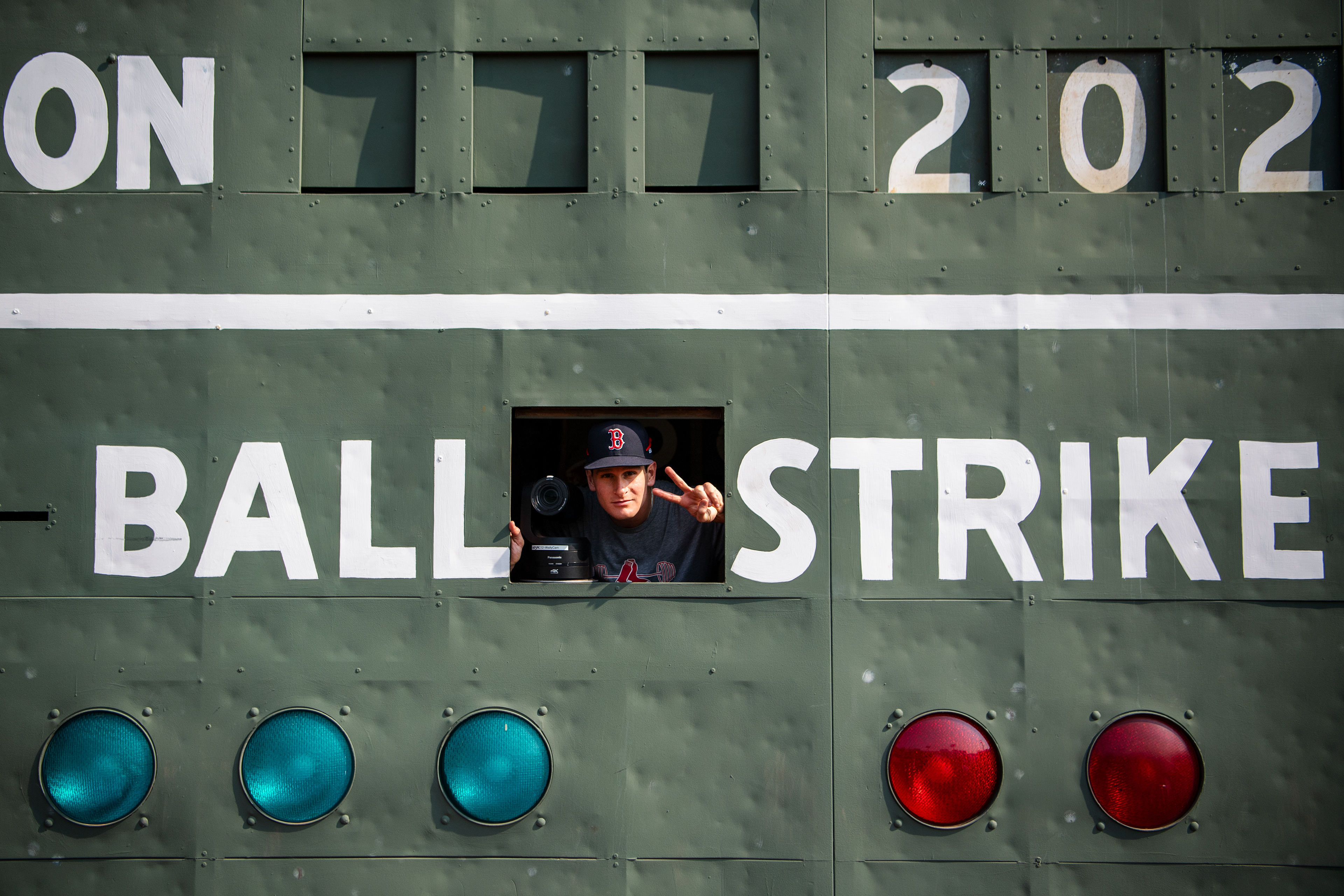 August 3, 2025, Boston, MA: Roman Anthony #19 of the Boston Red Sox poses for a photo looking outside the Green Monster ahead of game against the Houston Astros at Fenway Park in Boston, Massachusetts Sunday, August 3, 2025.  (Photo by Clay Stark/Boston Red Sox)