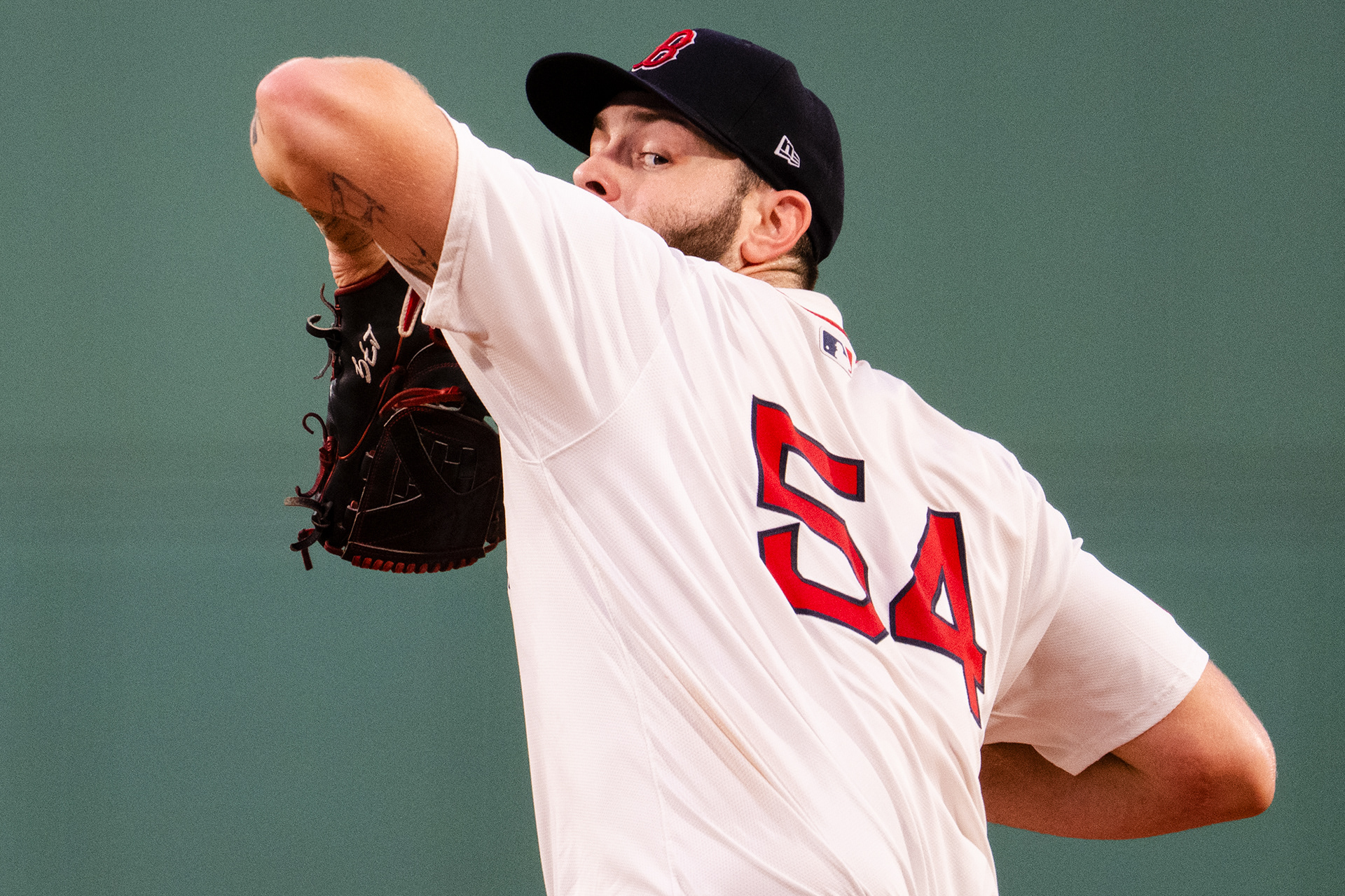September 17, 2025, Boston, MA: Lucas Giolito #54 of the Boston Red Sox pitches during the first inning against the Athletics at Fenway Park in Boston, Massachusetts Wednesday, September 17, 2025. (Photo by Clay Stark/Boston Red Sox)