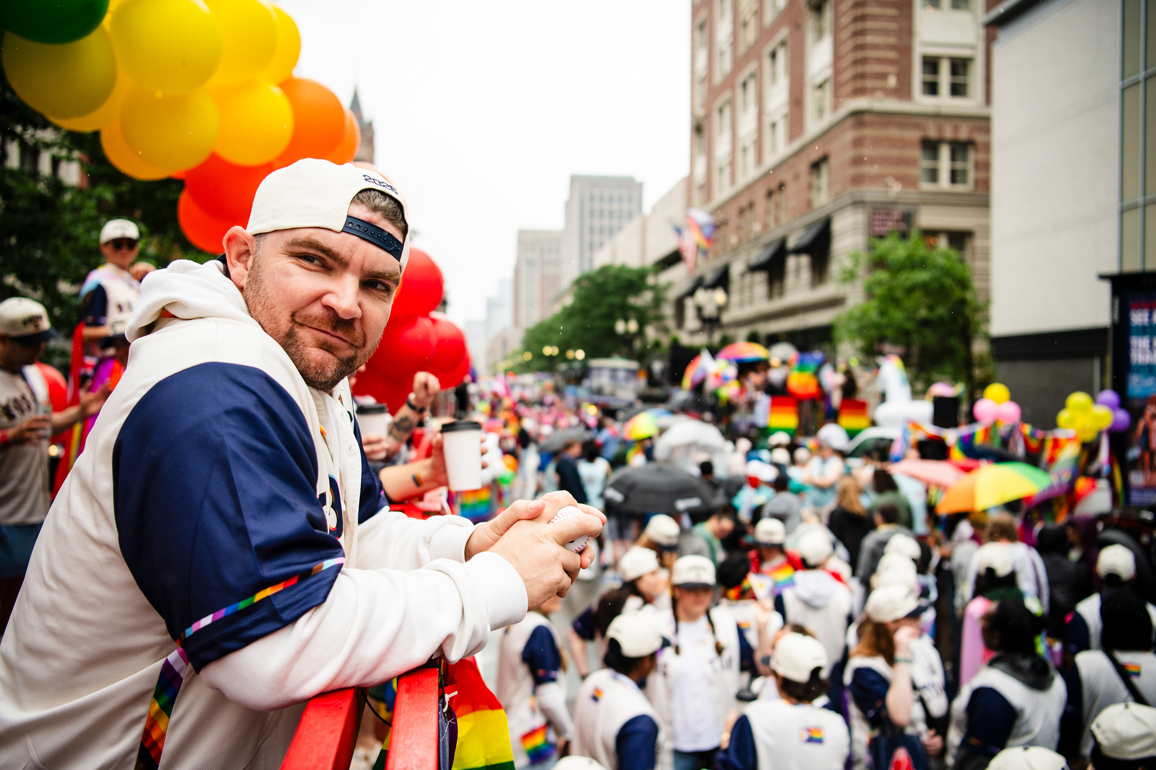 June 14, 2025, Boston, MA: A photo of Liam Hendriks #31 of the Boston Red Sox on the Boston Red Sox float ahead of the Boston Pride Parade on Boylston Street in Boston, Massachusetts Saturday, June 14, 2025.  (Photo by Clay Stark/Boston Red Sox)