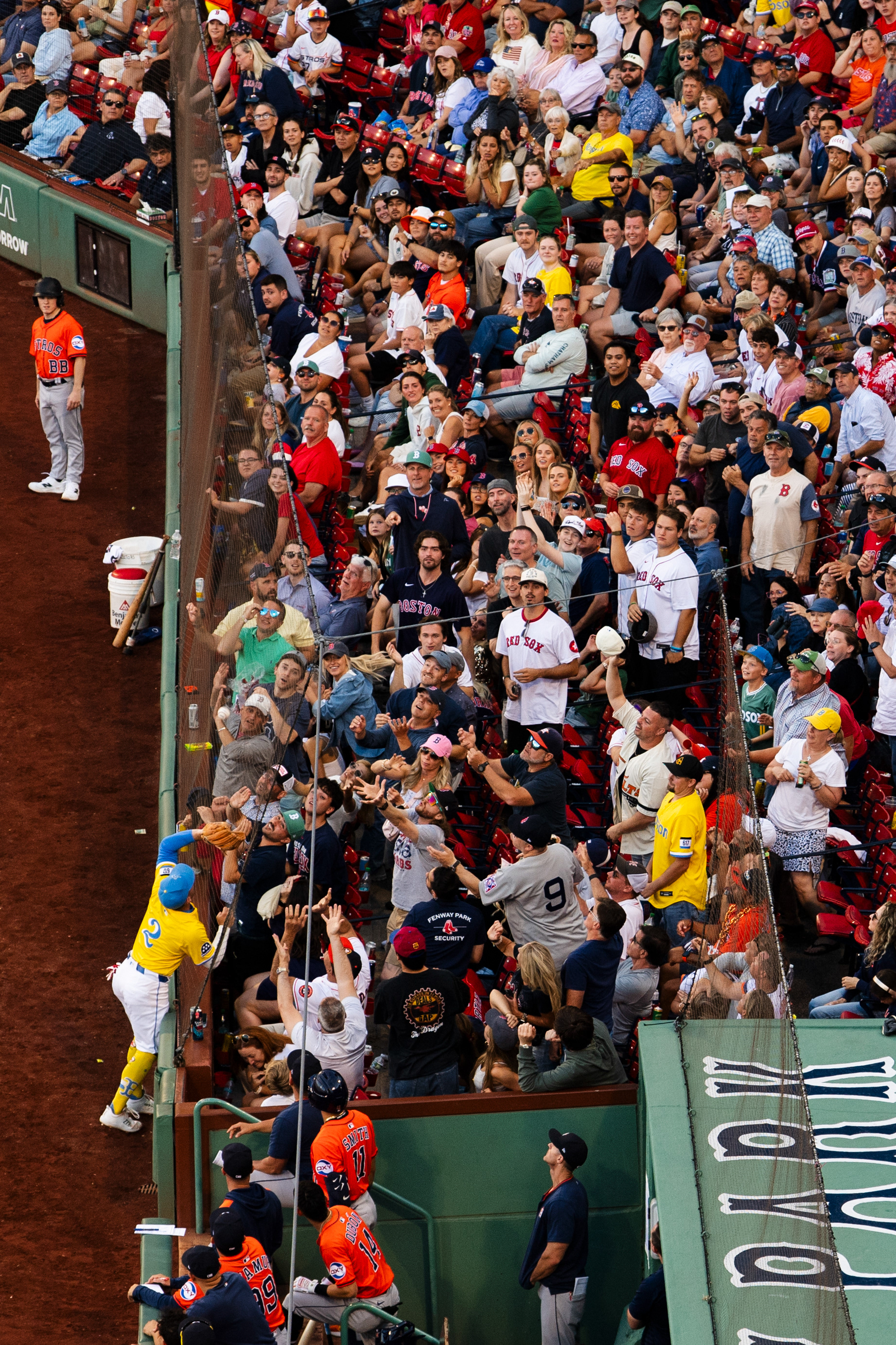 August 2, 2025, Boston, MA: Alex Bregman #2 of the Boston Red Sox catches a fly ball in the ninth inning against the Houston Astros at Fenway Park in Boston, Massachusetts Saturday, August 2, 2025.  (Photo by Clay Stark/Boston Red Sox)