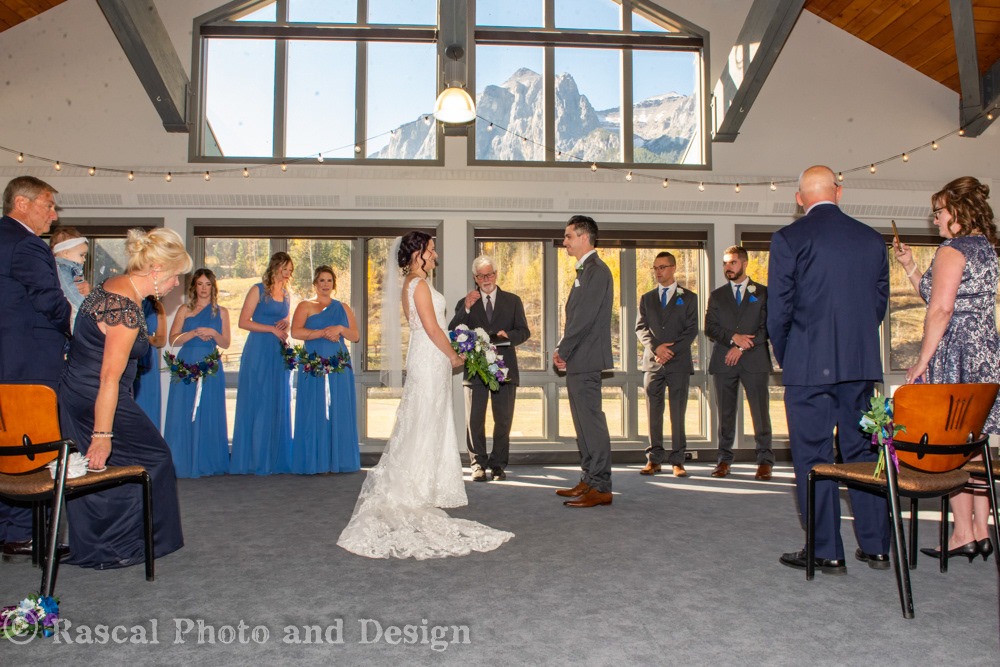 Wedding ceremony at the Nordic Centre in Canmore Alberta with Cornerstone Weddings