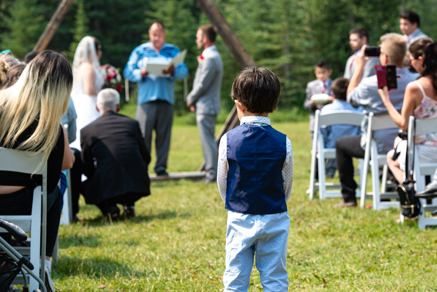 Wedding ceremony at the Nordic Centre in Canmore Alberta with Cornerstone Weddings