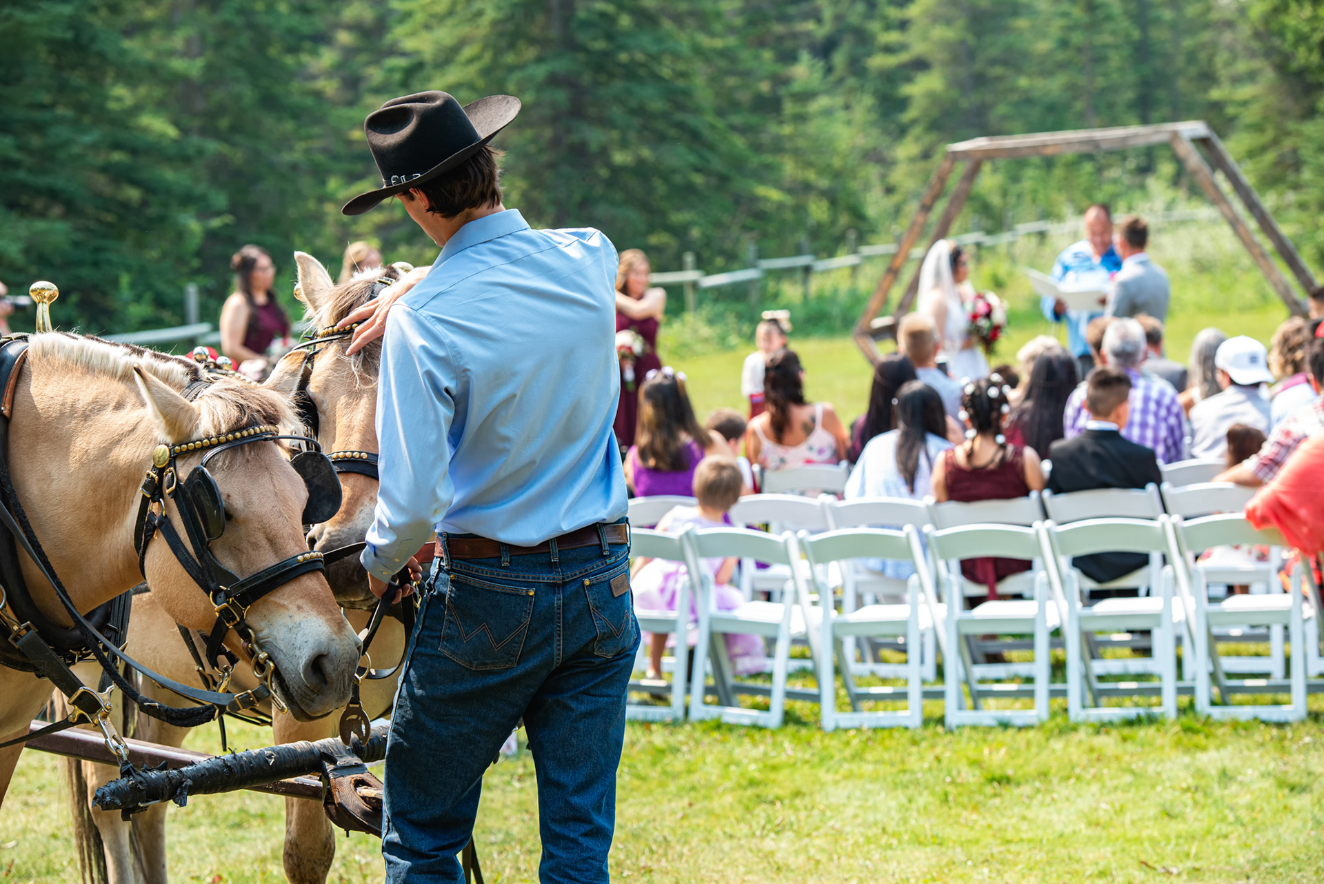 Wedding ceremony at Canmore Ranch