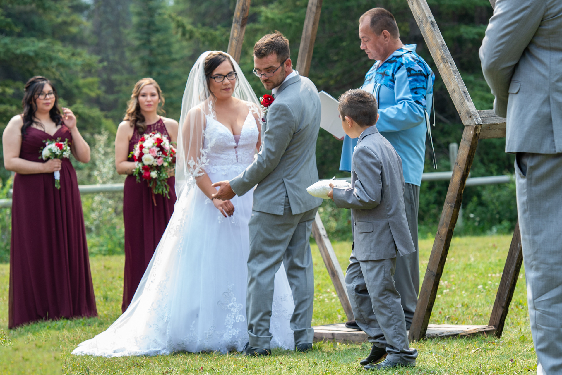 Wedding ceremony at the Nordic Centre in Canmore Alberta with Cornerstone Weddings