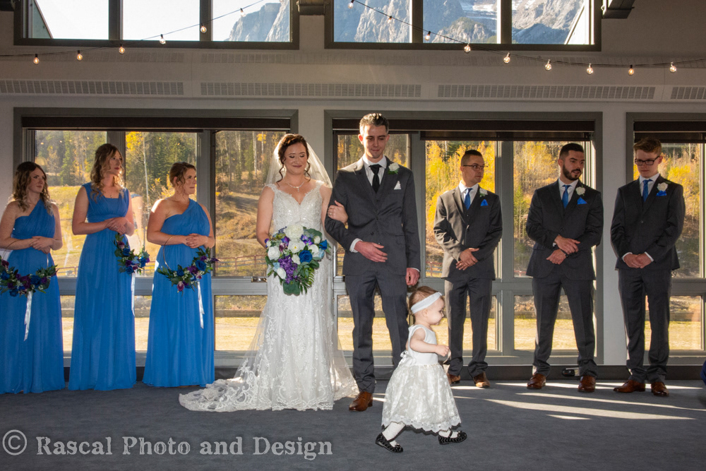 Wedding ceremony at the Nordic Centre in Canmore Alberta with Cornerstone Weddings