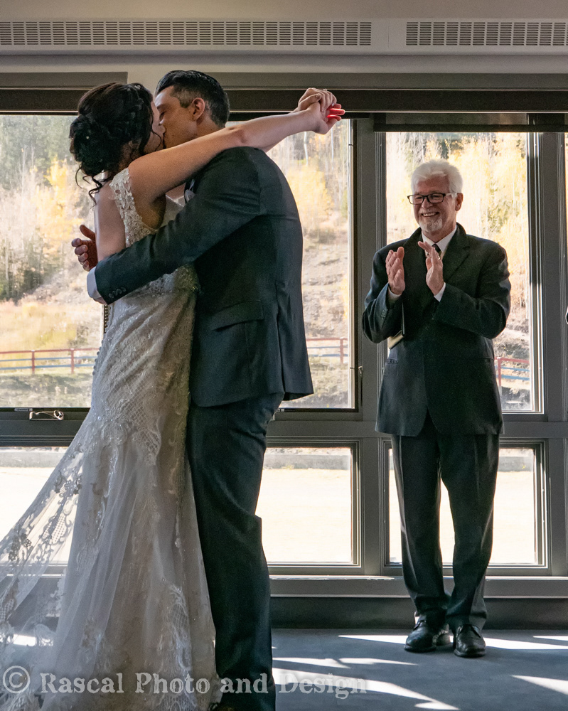 Wedding ceremony at the Nordic Centre in Canmore Alberta with Cornerstone Weddings