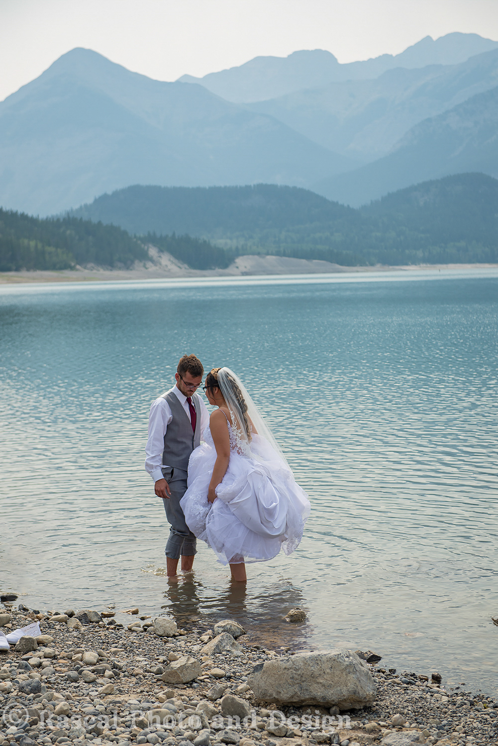 Bride and Groom at Barrier Lake in Kananaskis Alberta