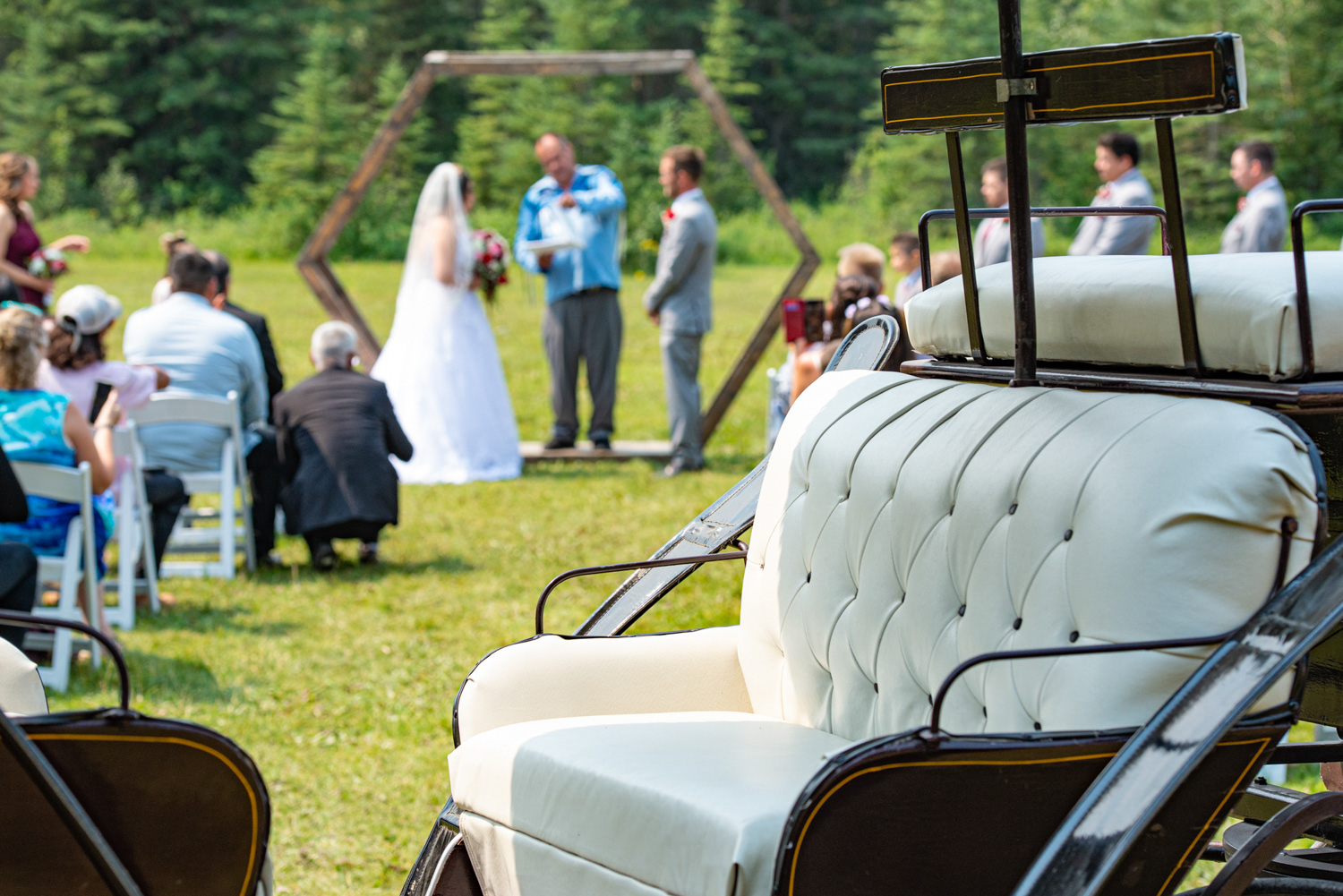 Wedding ceremony at the Nordic Centre in Canmore Alberta with Cornerstone Weddings